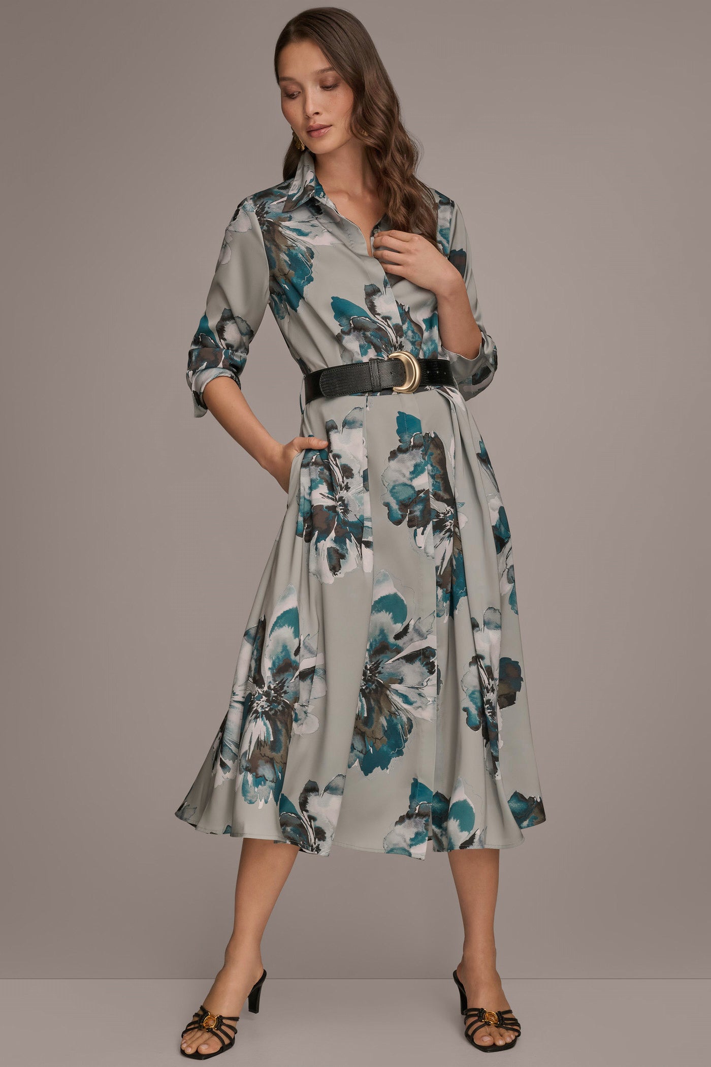 BELTED FLORAL MIDI SHIRT DRESS VIEW 8 BELTED FLORAL MIDI SHIRT DRESS VIEW 8