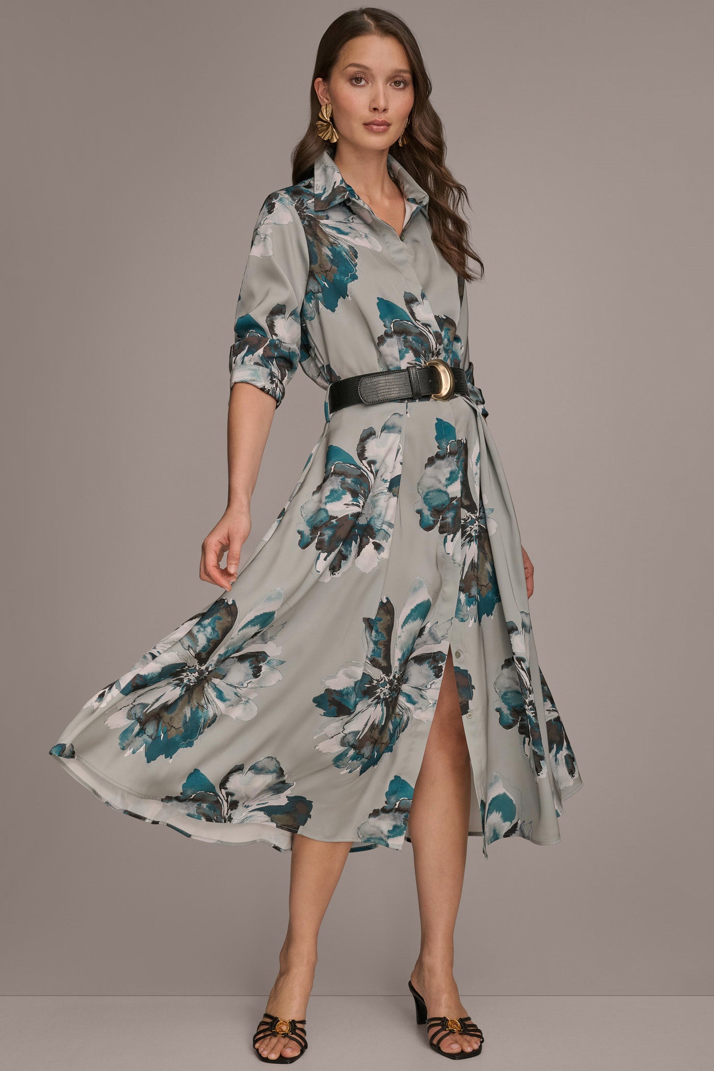 BELTED FLORAL MIDI SHIRT DRESS VIEW 7 BELTED FLORAL MIDI SHIRT DRESS VIEW 7