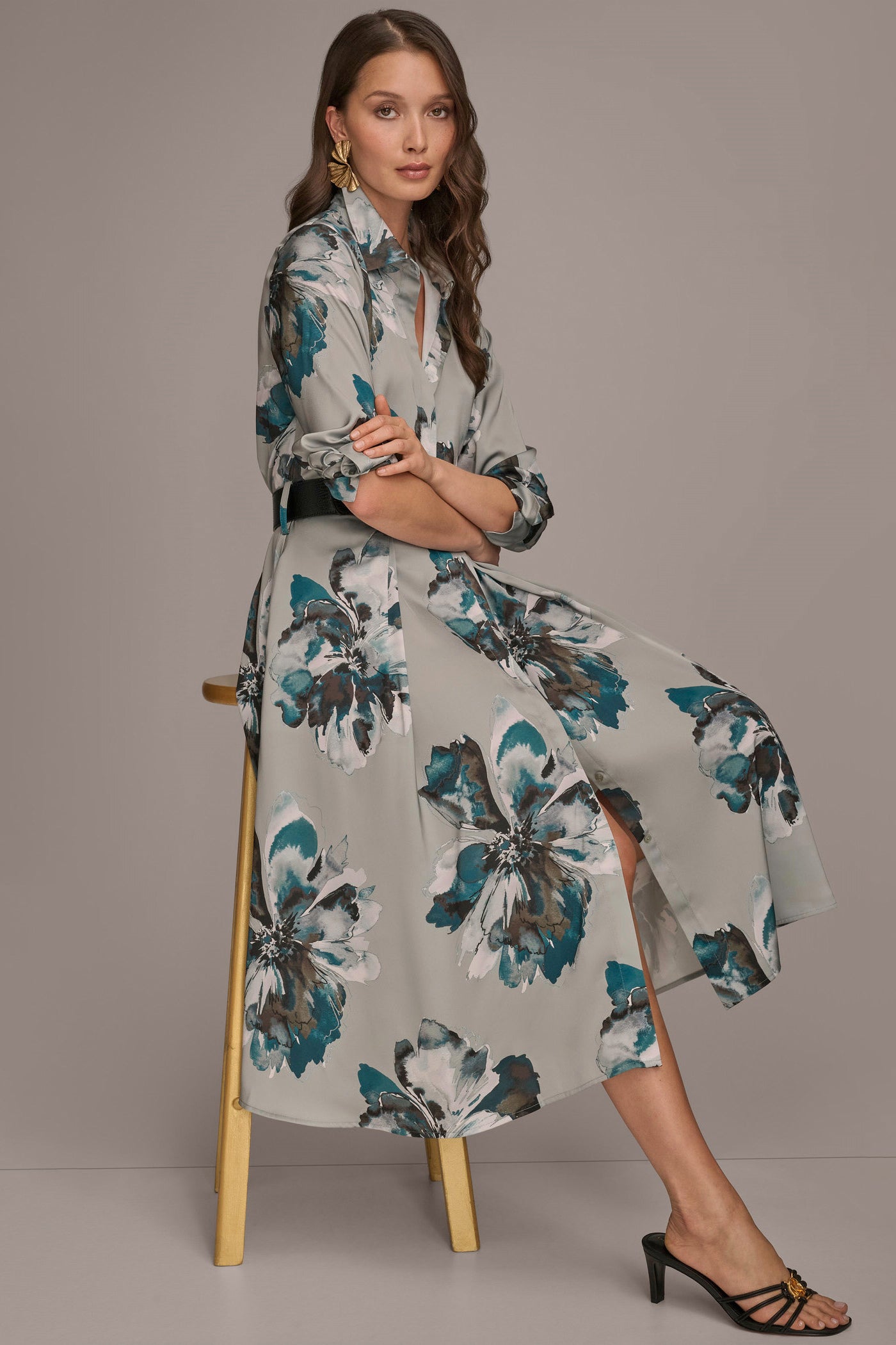 BELTED FLORAL MIDI SHIRT DRESS VIEW 9 BELTED FLORAL MIDI SHIRT DRESS VIEW 9