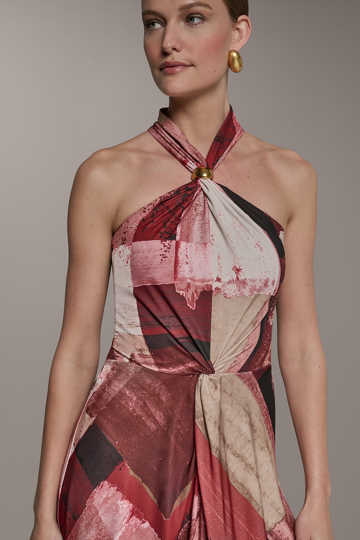 Donna Karan Women's Sleeveless Midi Halter Dress in Desert Clay Multi