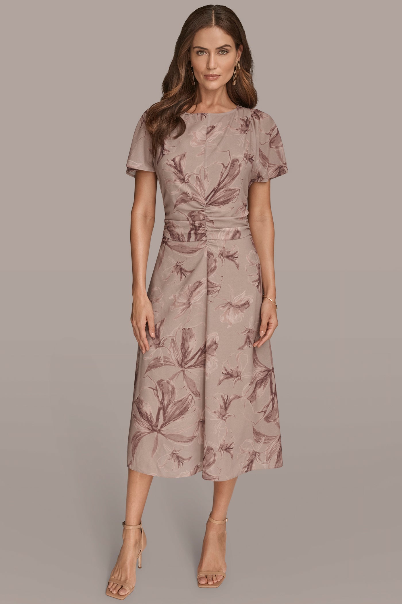FLORAL RUCHED MIDI DRESS | View 1 | Dresses & Jumpsuits FLORAL RUCHED MIDI DRESS | View 1 | Dresses & Jumpsuits