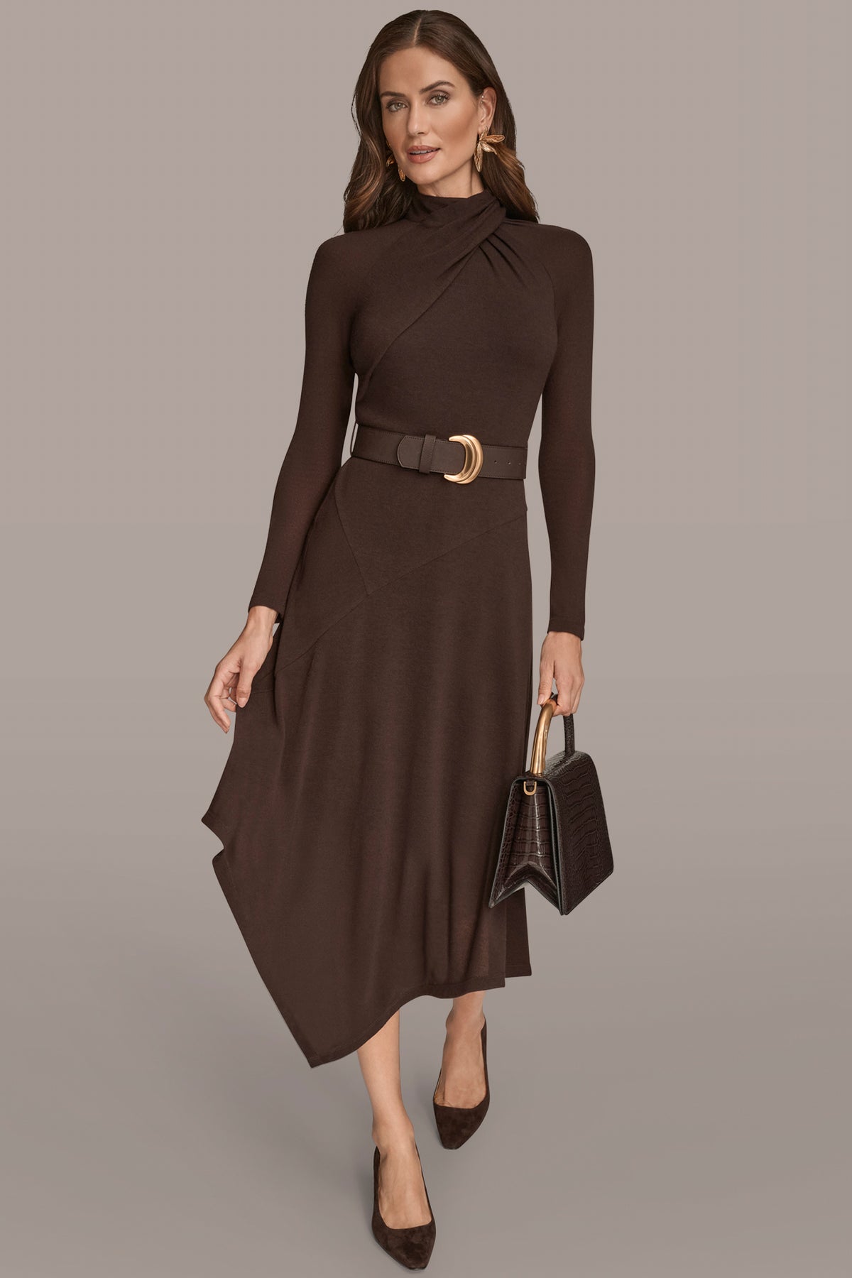 Long Sleeve Midi Asymmetric Sweater Dress