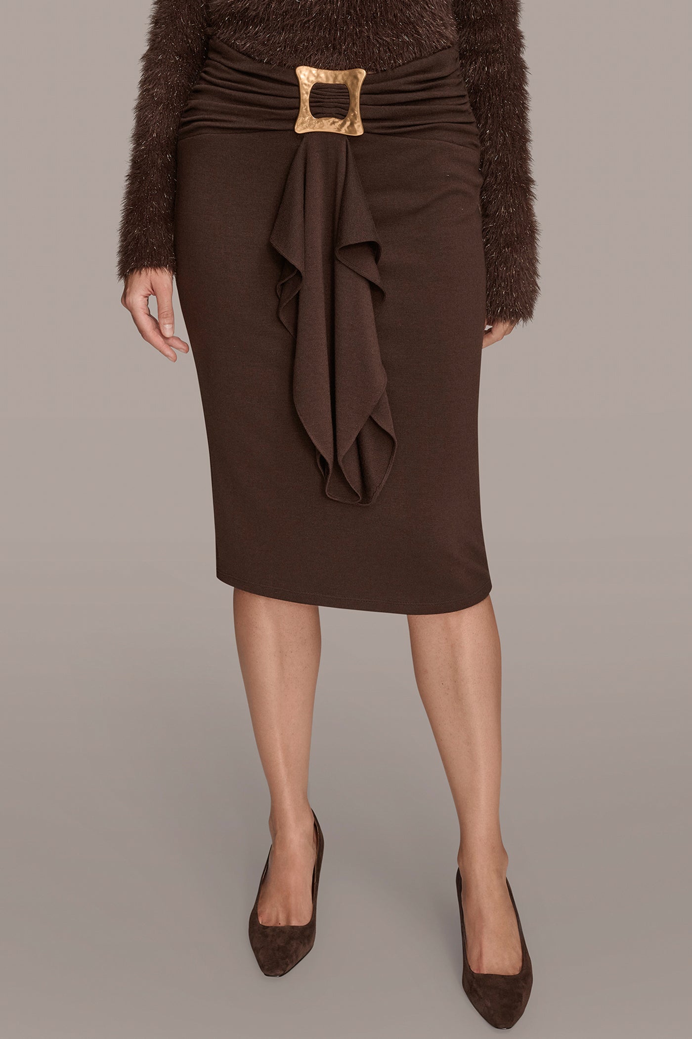 RUFFLED BUCKLE-EMBELLISHED PENCIL SKIRT | View 1 | Suits and Separates RUFFLED BUCKLE-EMBELLISHED PENCIL SKIRT | View 1 | Suits and Separates