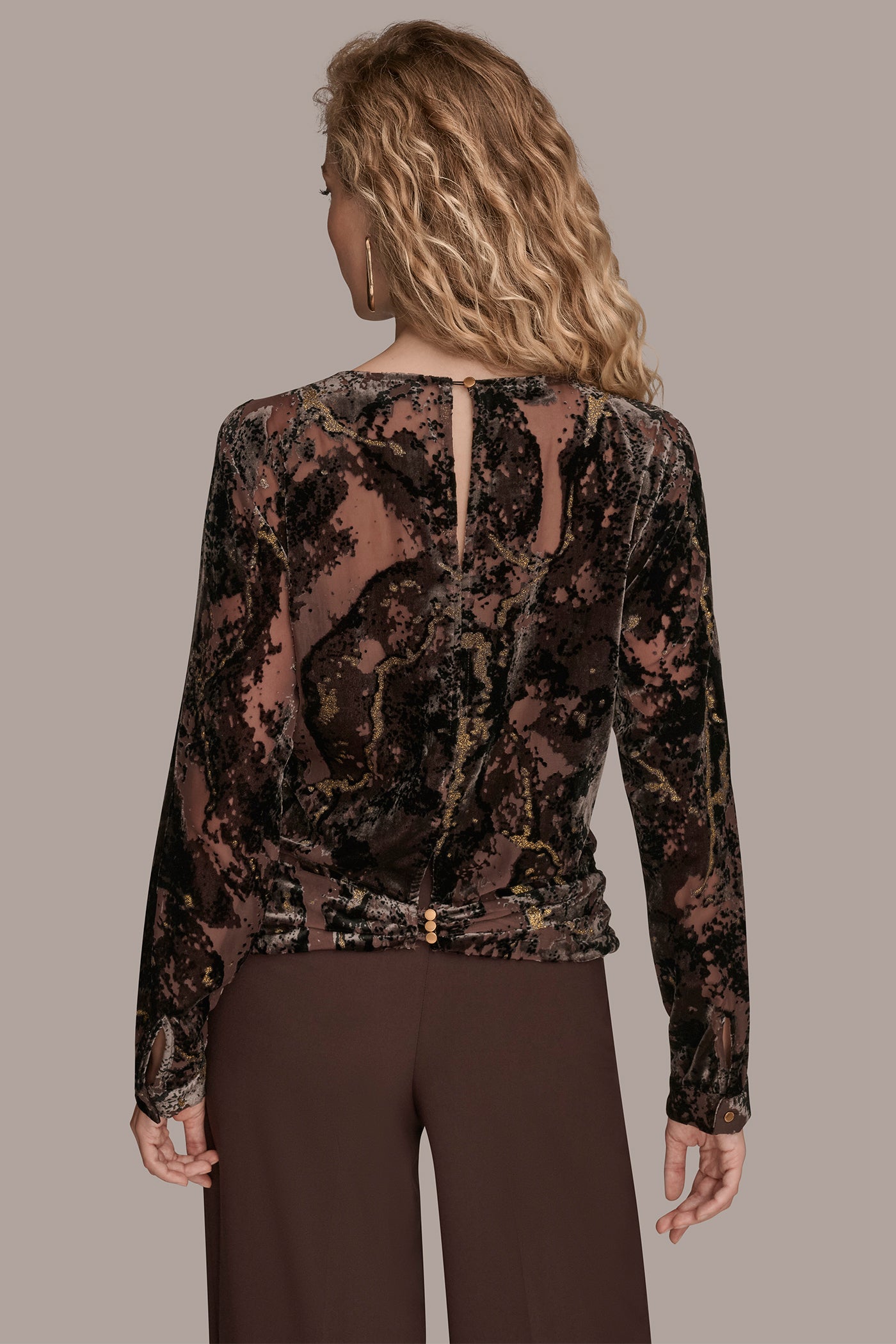 DRAPED BURNOUT VELVET BLOUSE | View 2 | Tops & Sweaters DRAPED BURNOUT VELVET BLOUSE | View 2 | Tops & Sweaters