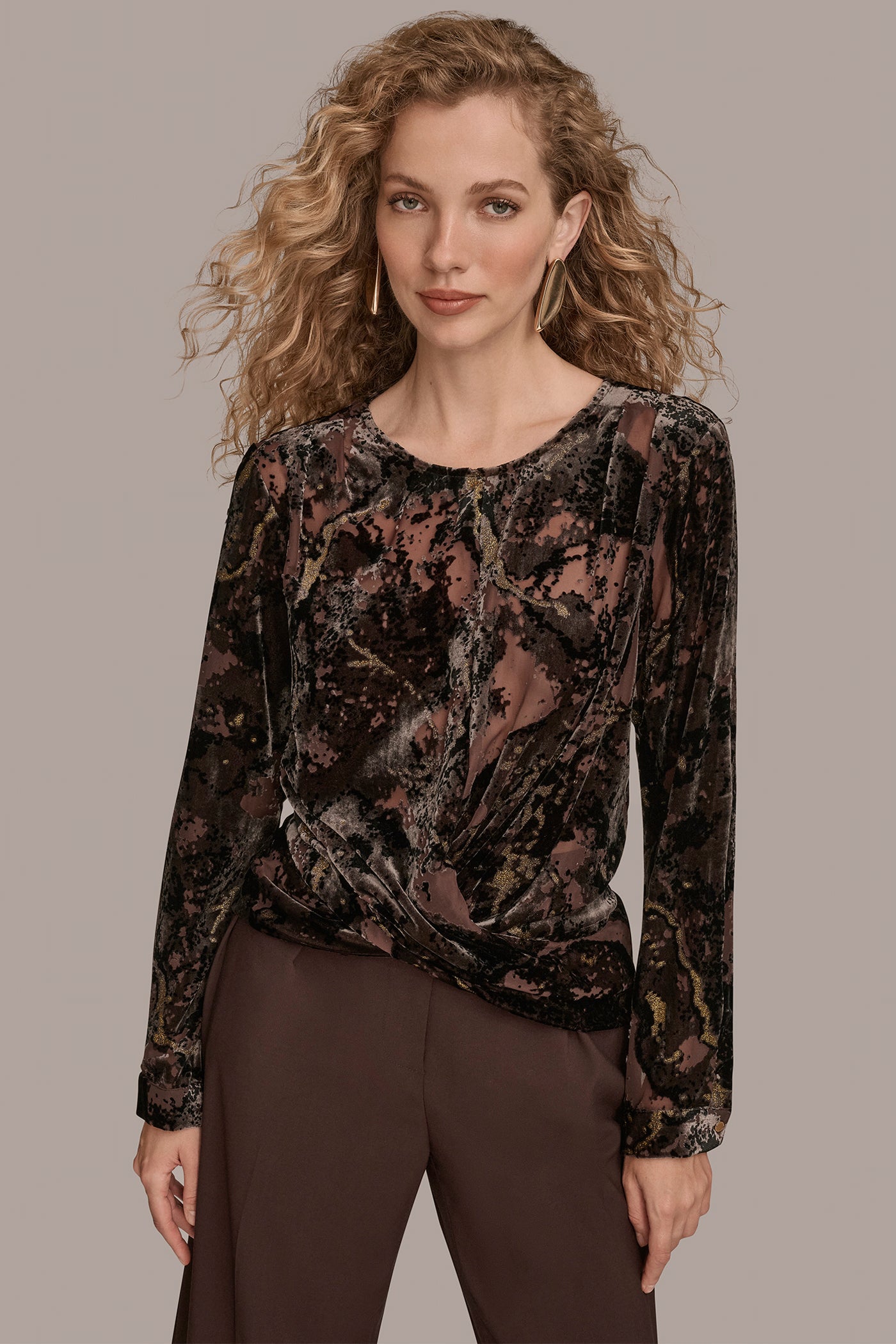 DRAPED BURNOUT VELVET BLOUSE | View 1 | Tops & Sweaters DRAPED BURNOUT VELVET BLOUSE | View 1 | Tops & Sweaters