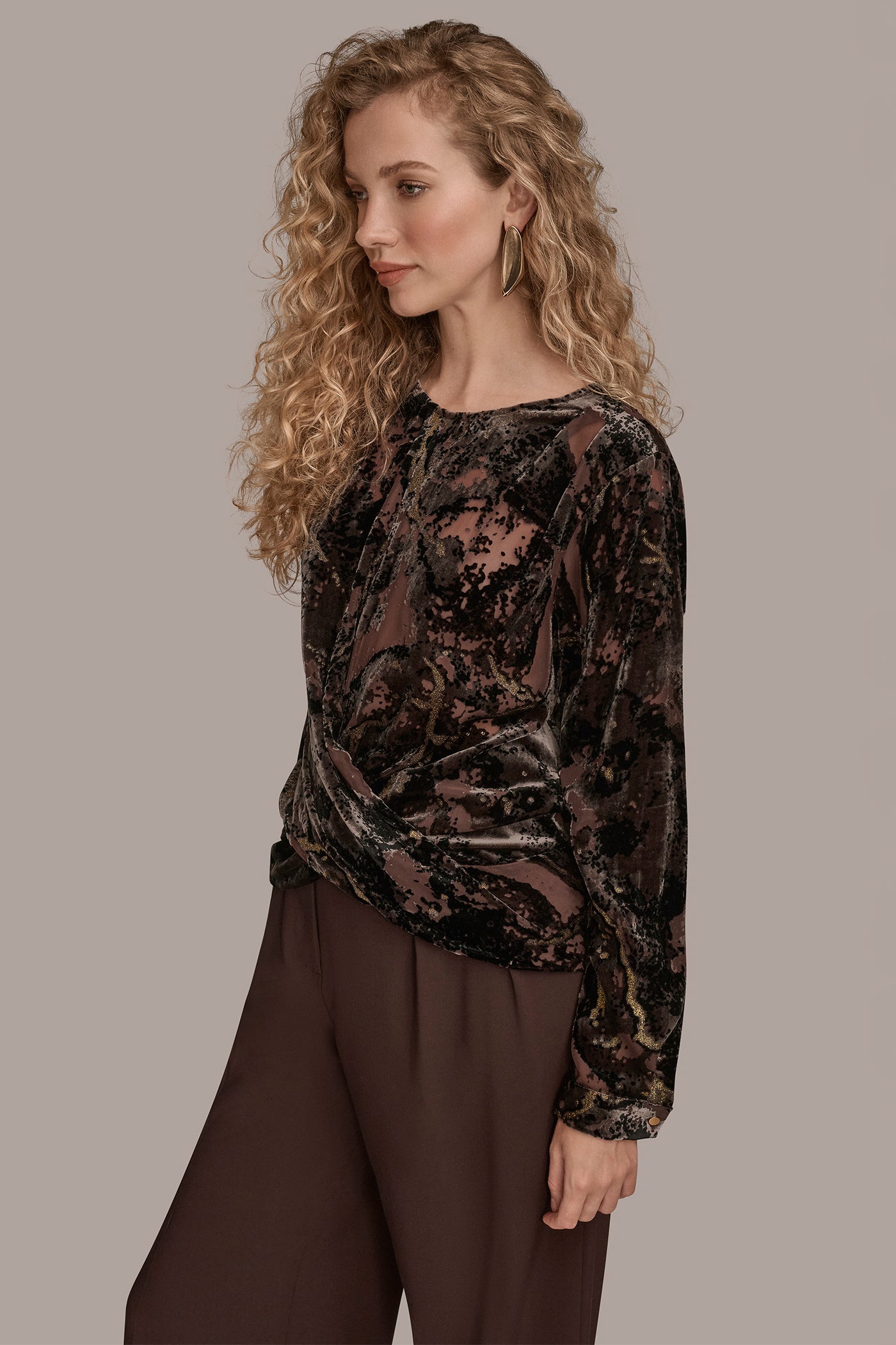 DRAPED BURNOUT VELVET BLOUSE VIEW 3 | Clothing DRAPED BURNOUT VELVET BLOUSE VIEW 3 | Clothing