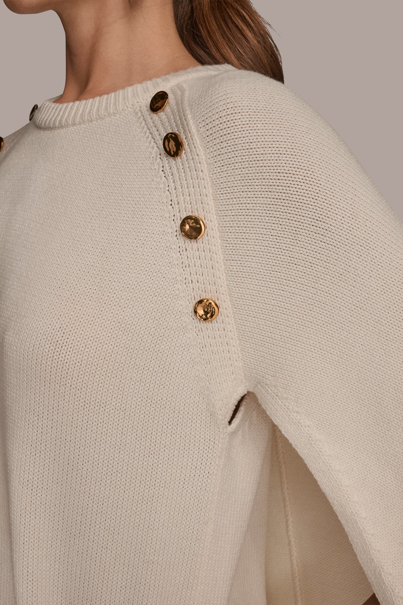 CAPE-EFFECT BUTTON-EMBELLISHED SWEATER VIEW 3 | Clothing CAPE-EFFECT BUTTON-EMBELLISHED SWEATER VIEW 3 | Clothing