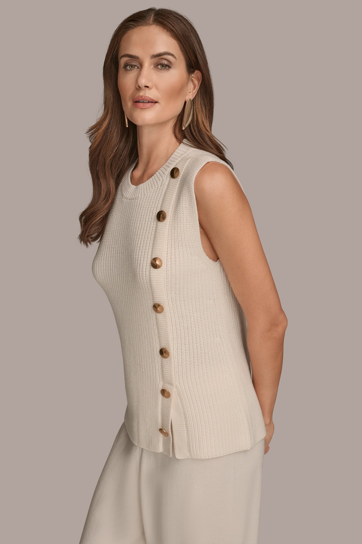 BUTTON-EMBELLISHED RIB-KNIT SWEATER | View 2 | Included in discounts BUTTON-EMBELLISHED RIB-KNIT SWEATER | View 2 | Included in discounts