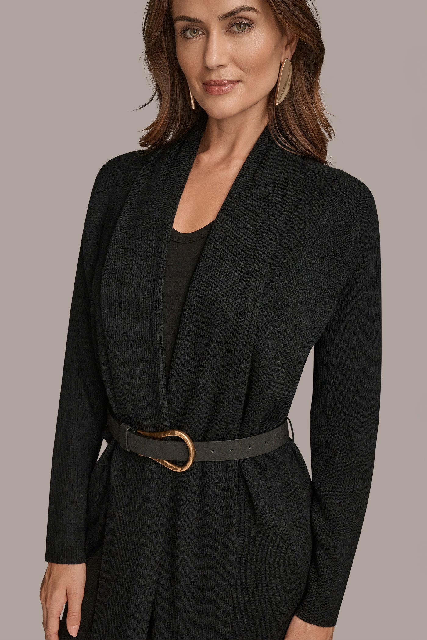 LONG SLEEVE CARDIGAN WITH BAR BELT VIEW 3 | All Products LONG SLEEVE CARDIGAN WITH BAR BELT VIEW 3 | All Products
