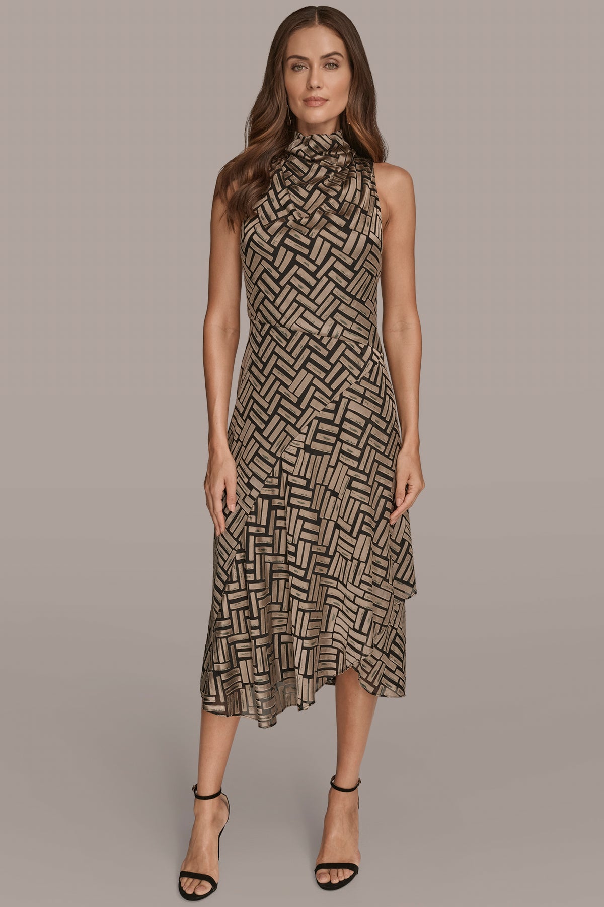 Donna Karan Women's Sleeveless Burnout Midi Asymmetric Dress in Black/Nolita