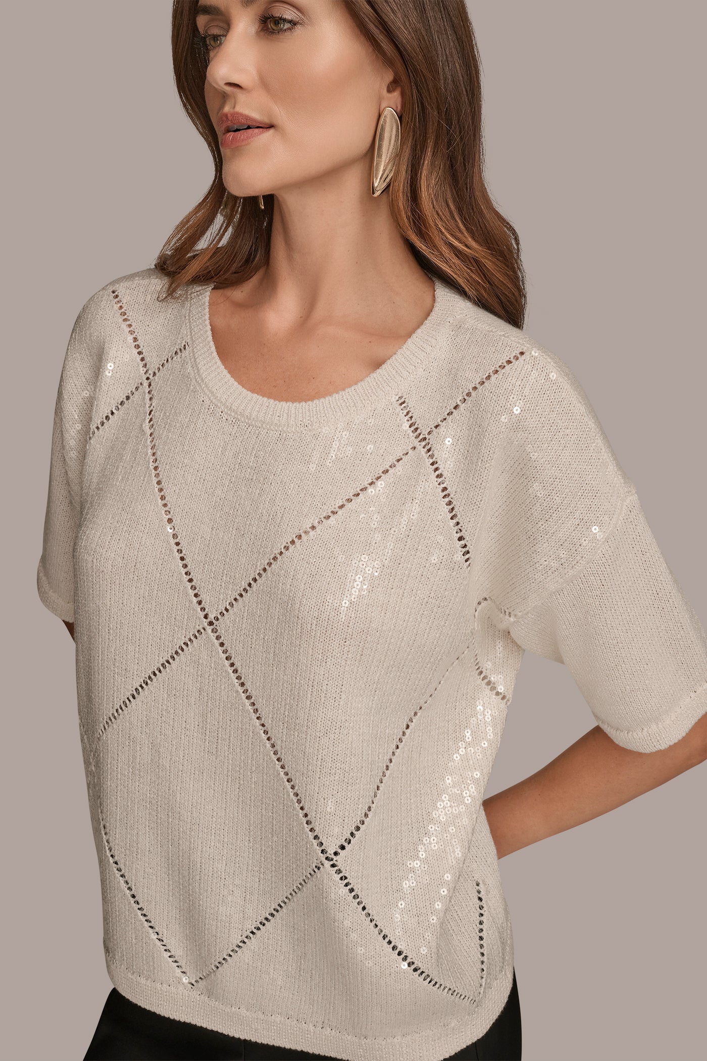 SEQUIN-PANELED DIAMOND STITCH SWEATER VIEW 5 | Included in discounts SEQUIN-PANELED DIAMOND STITCH SWEATER VIEW 5 | Included in discounts