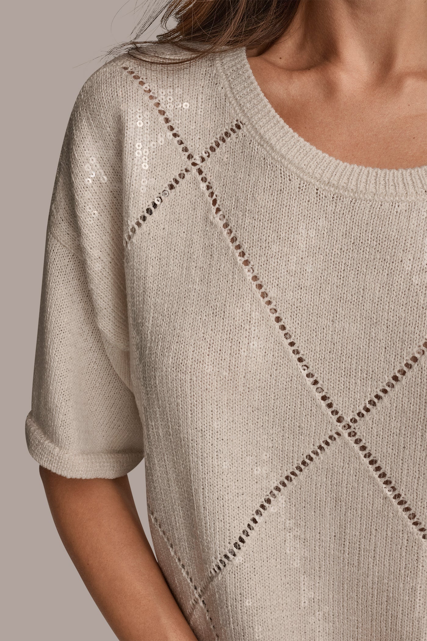 SEQUIN-PANELED DIAMOND STITCH SWEATER VIEW 6 | Included in discounts SEQUIN-PANELED DIAMOND STITCH SWEATER VIEW 6 | Included in discounts