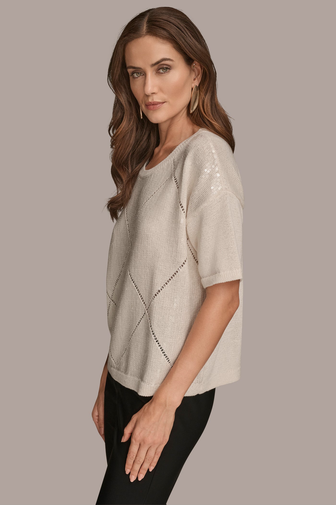 SEQUIN-PANELED DIAMOND STITCH SWEATER VIEW 3 | Included in discounts SEQUIN-PANELED DIAMOND STITCH SWEATER VIEW 3 | Included in discounts