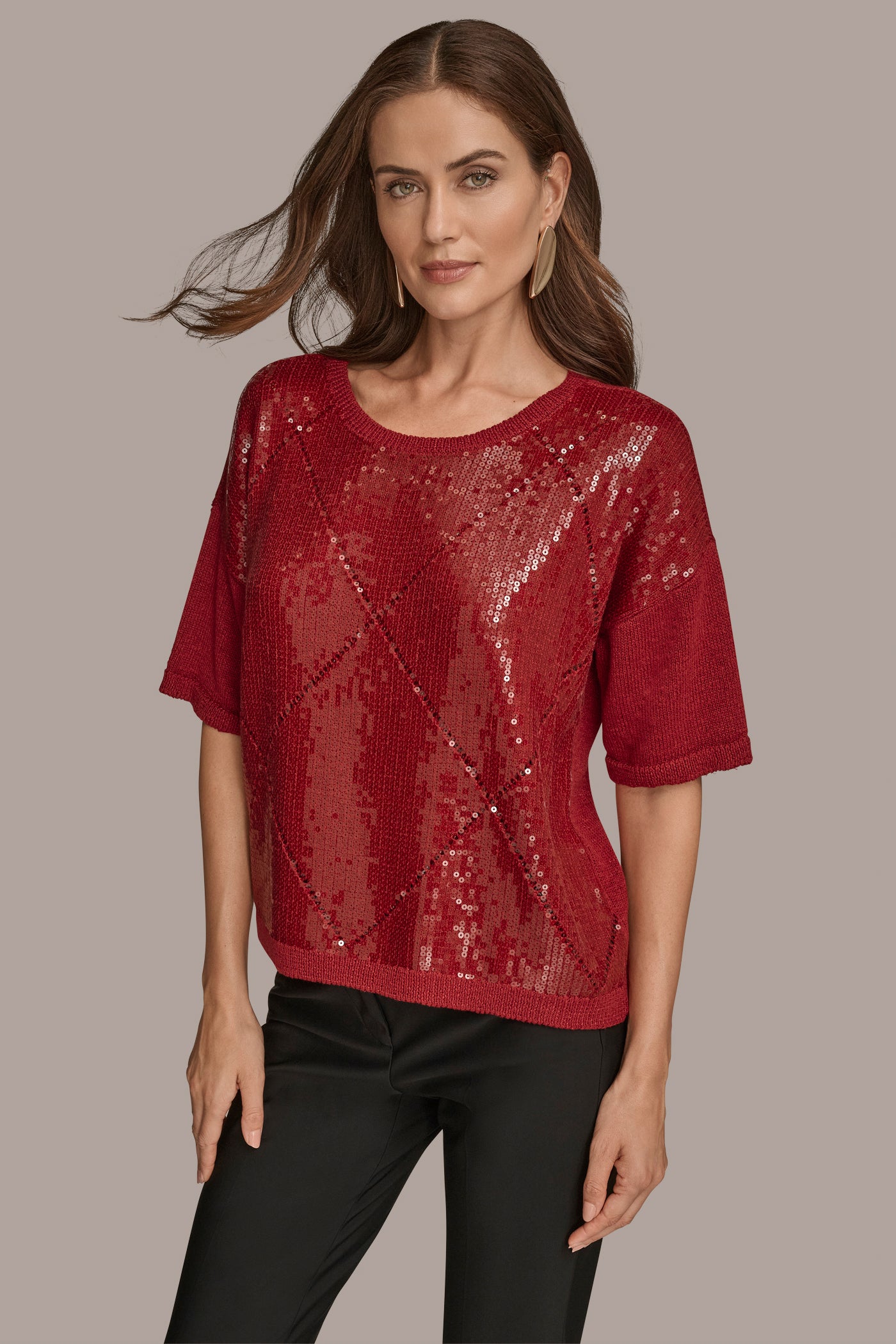 ELBOW-SLEEVE SEQUIN SWEATER | View 1 | All That Shimmers ELBOW-SLEEVE SEQUIN SWEATER | View 1 | All That Shimmers