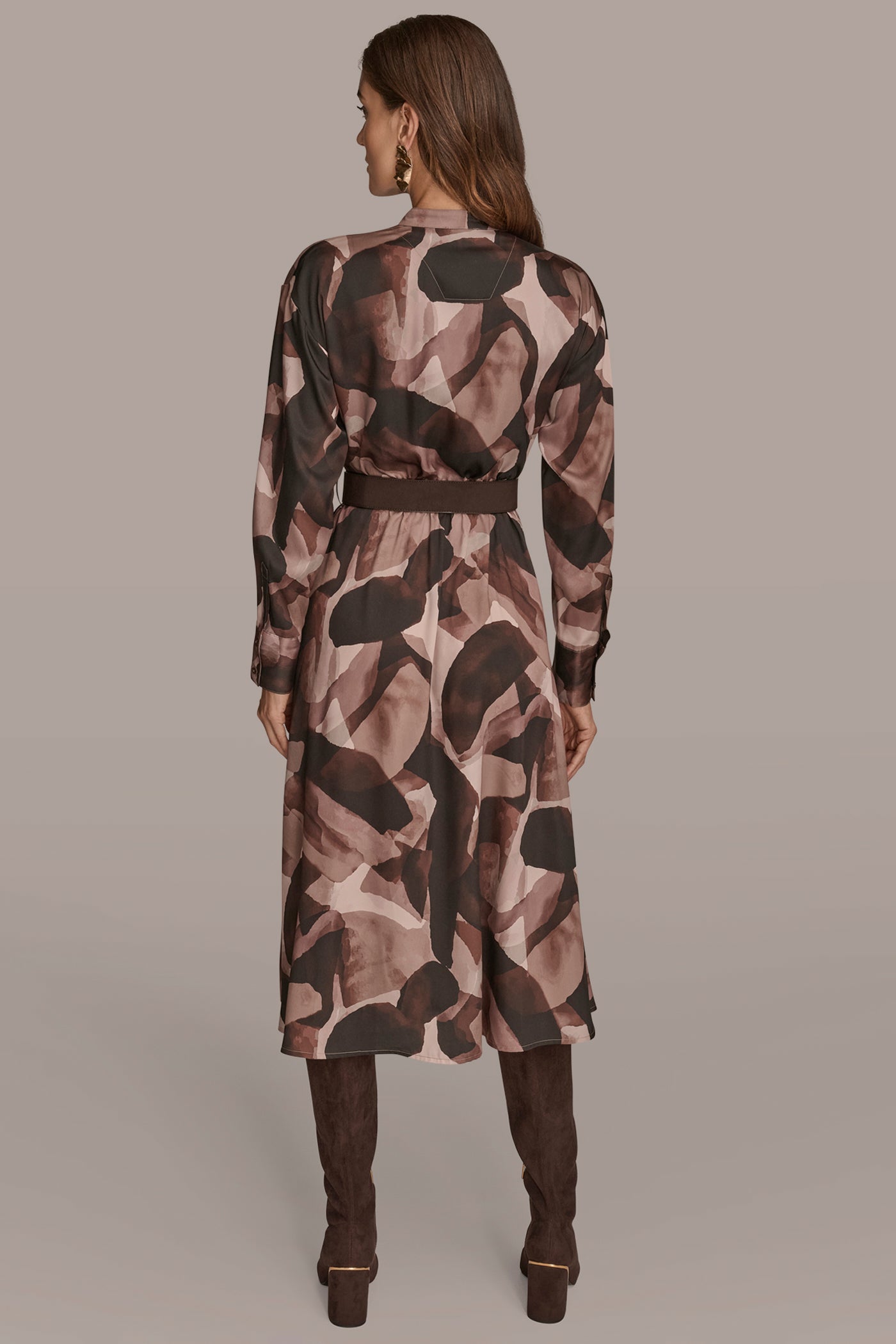 BELTED COLLARLESS MIDI SHIRT DRESS | View 2 | Dresses & Jumpsuits BELTED COLLARLESS MIDI SHIRT DRESS | View 2 | Dresses & Jumpsuits