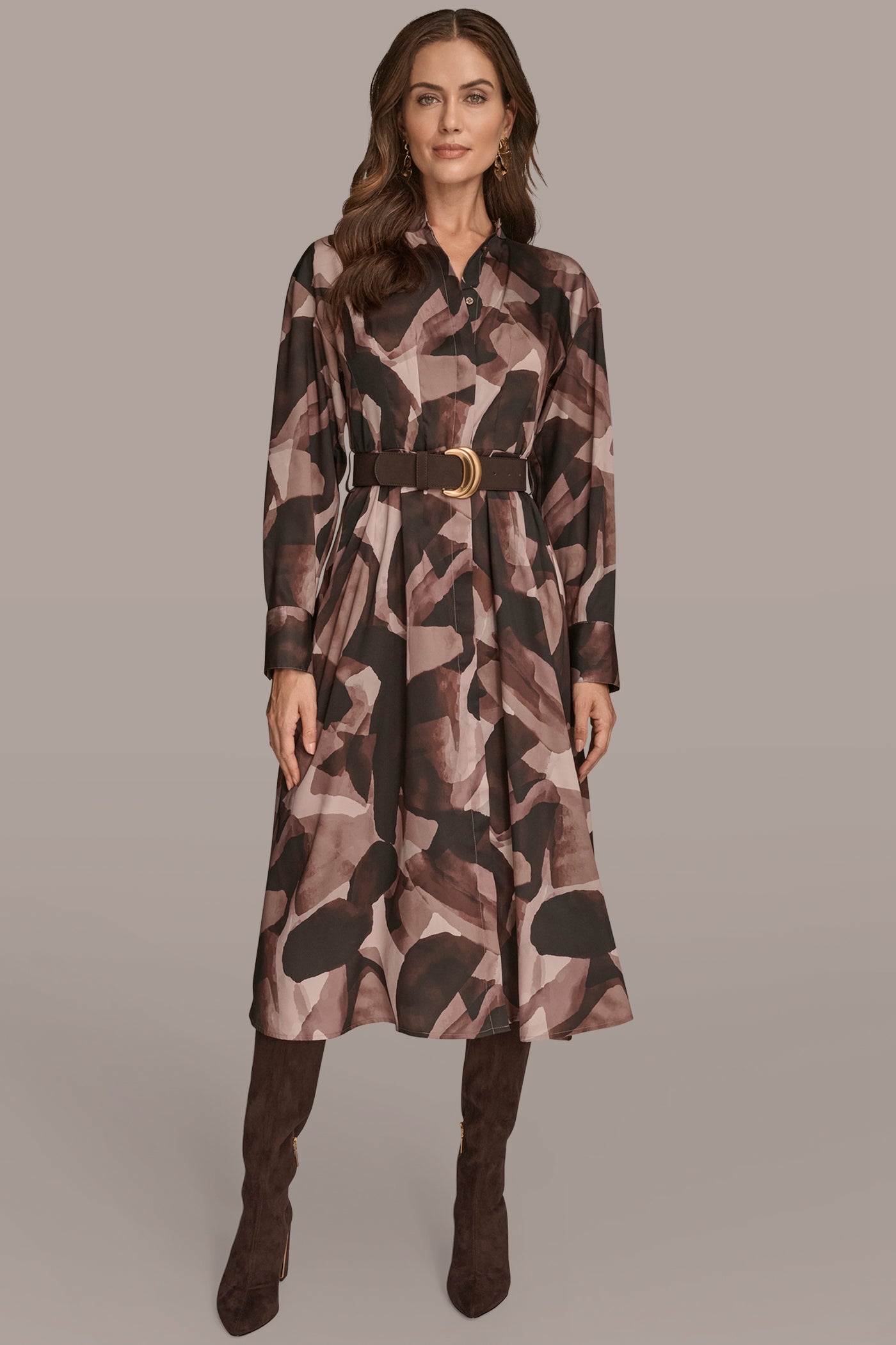 BELTED COLLARLESS MIDI SHIRT DRESS | View 1 | Dresses & Jumpsuits BELTED COLLARLESS MIDI SHIRT DRESS | View 1 | Dresses & Jumpsuits