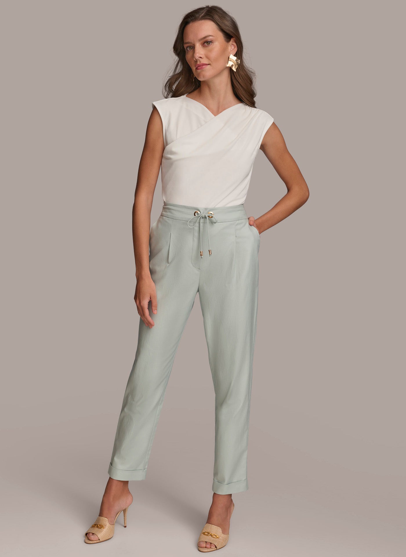 SLIM TIE WAIST CUFF PANT