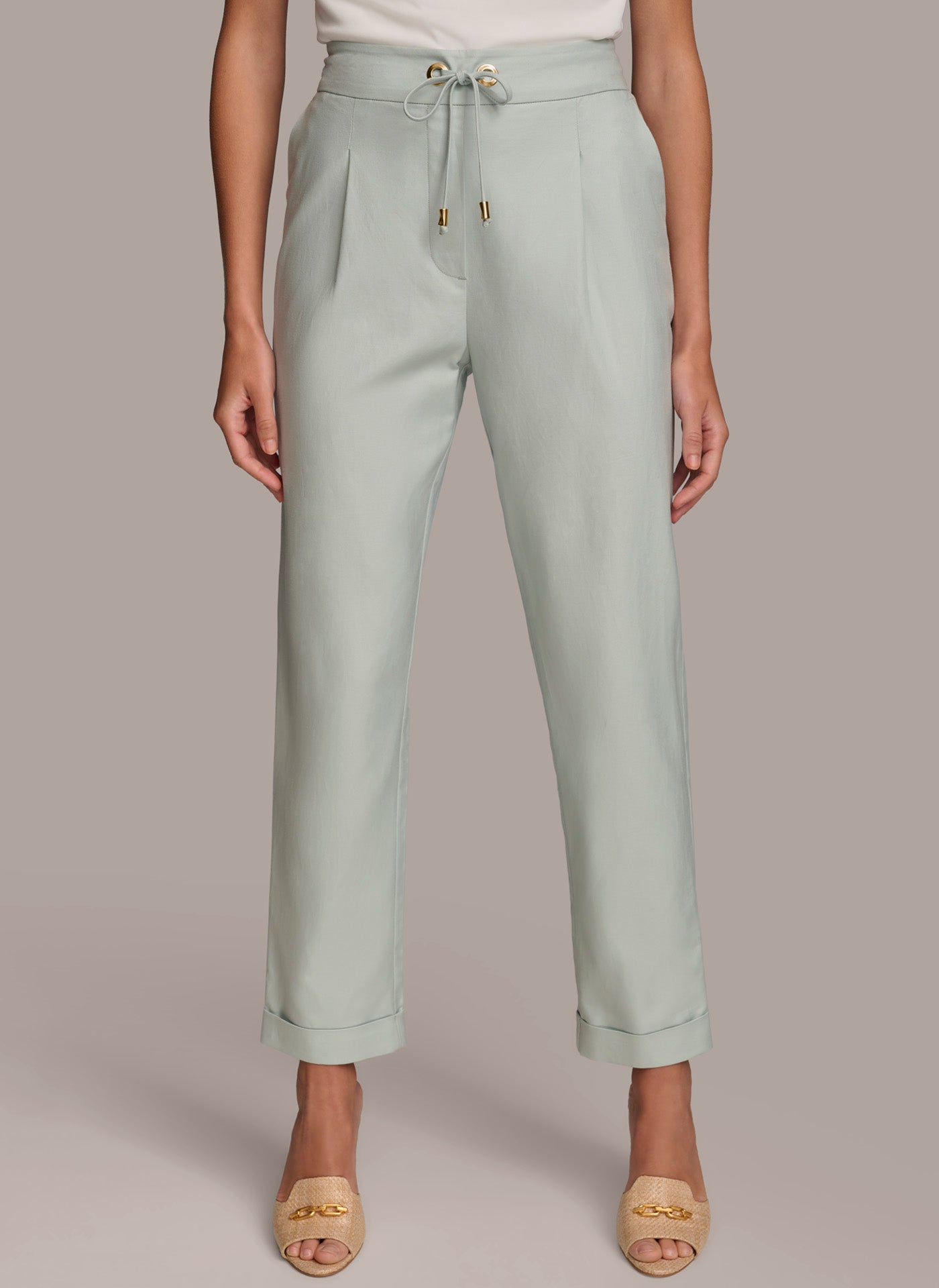 SLIM TIE WAIST CUFF PANT | View 1 | Dark Color SLIM TIE WAIST CUFF PANT | View 1 | Dark Color