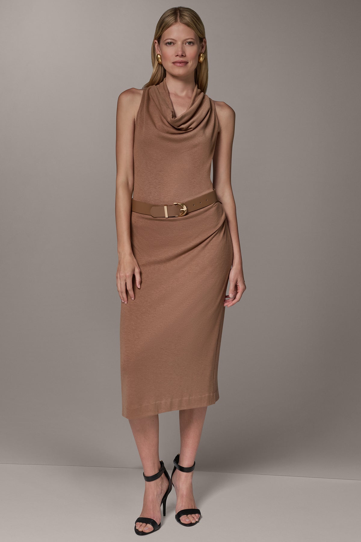 midi cowl neck dress Sleeveless | Midi Dress Francy Dress Women's Round Neck Cut bias cut Color:Noir