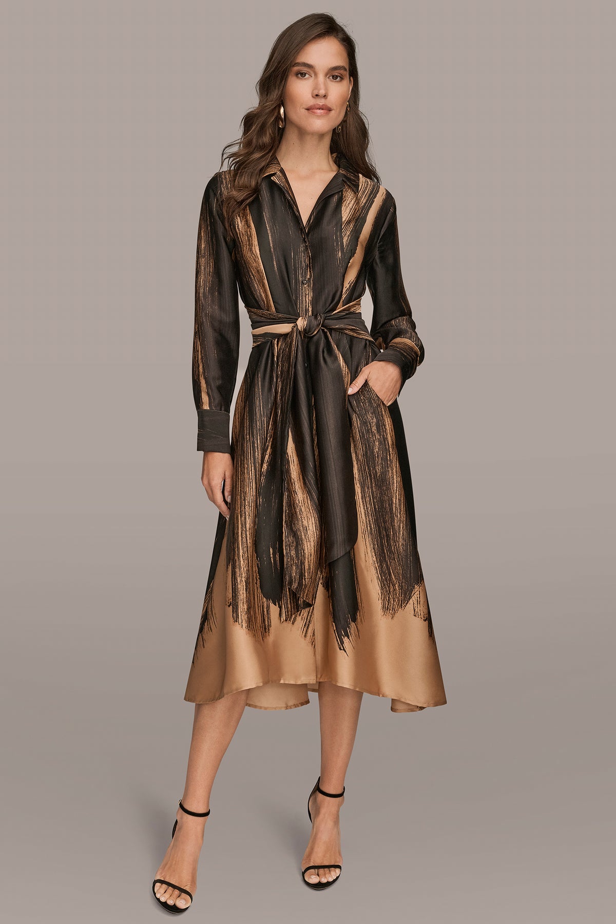 Printed Tie Front Midi Shirt Dress