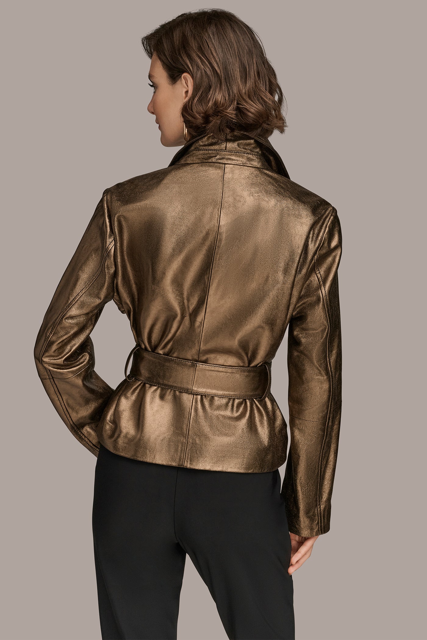 Distressed Metallic Jacket with Belt VIEW 3 | Fall Collection Distressed Metallic Jacket with Belt VIEW 3 | Fall Collection