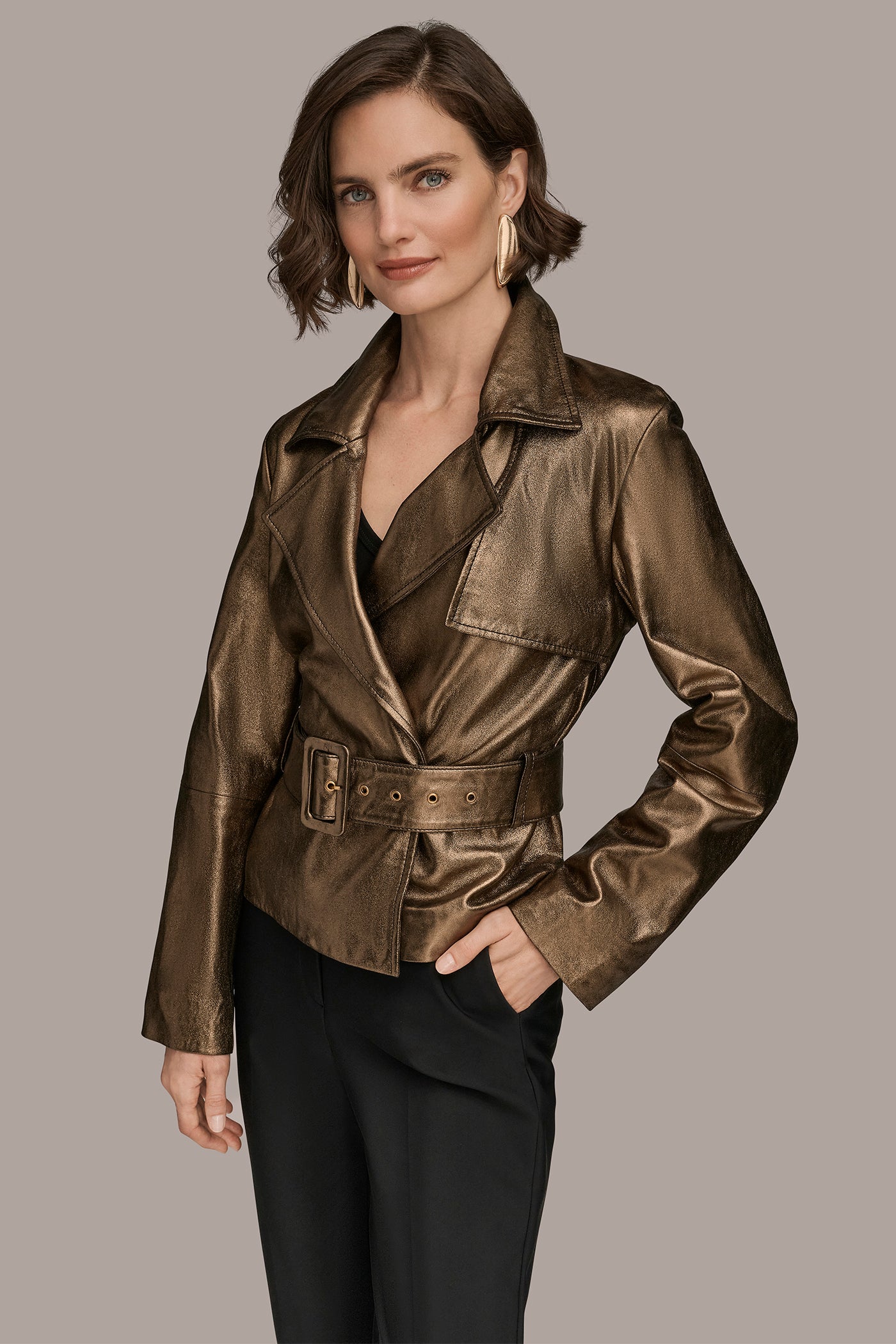 Distressed Metallic Jacket with Belt VIEW 5 | Fall Collection Distressed Metallic Jacket with Belt VIEW 5 | Fall Collection