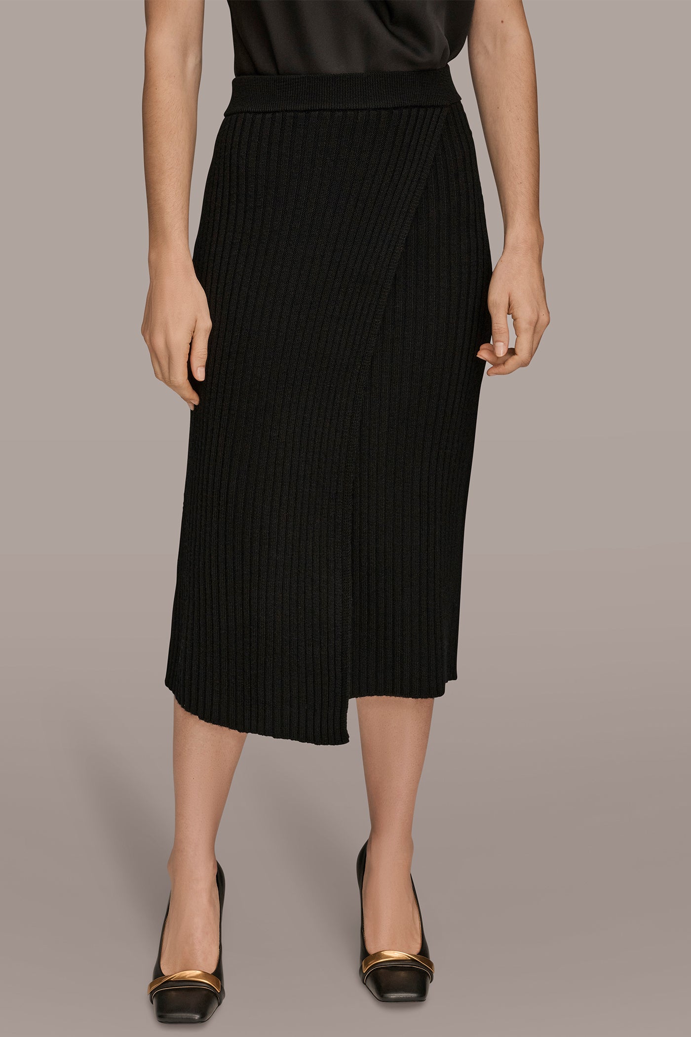 WRAP-EFFECT RIBBED WOOL MIDI SKIRT | View 1 | Suits and Separates WRAP-EFFECT RIBBED WOOL MIDI SKIRT | View 1 | Suits and Separates