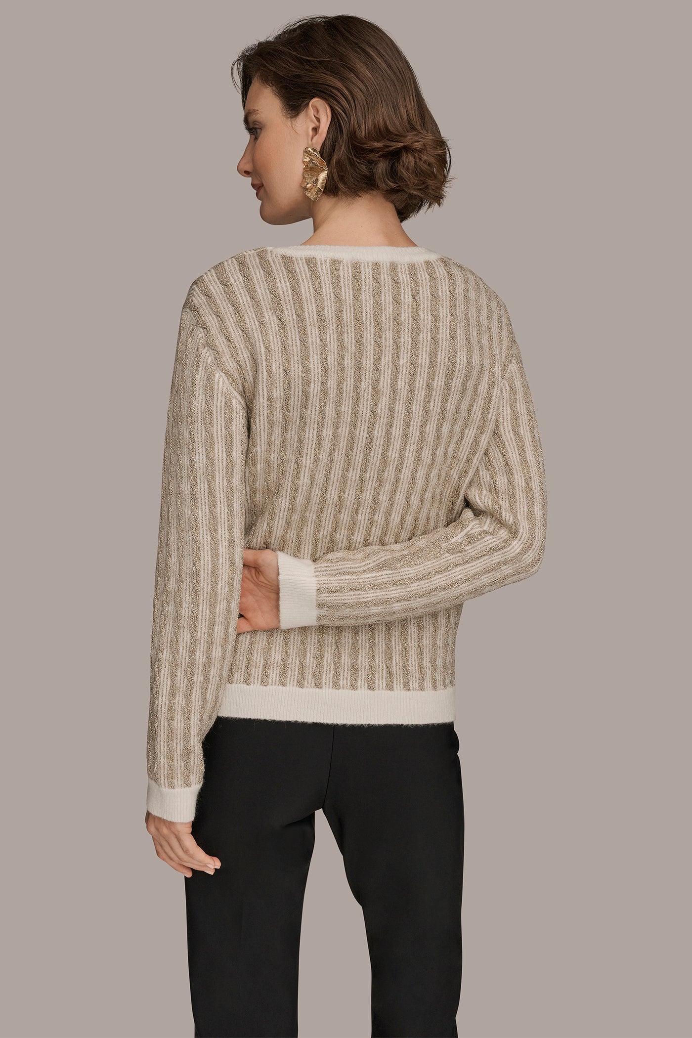 METALLIC TWO-TONE CABLE-KNIT SWEATER | View 2 | Clothing METALLIC TWO-TONE CABLE-KNIT SWEATER | View 2 | Clothing