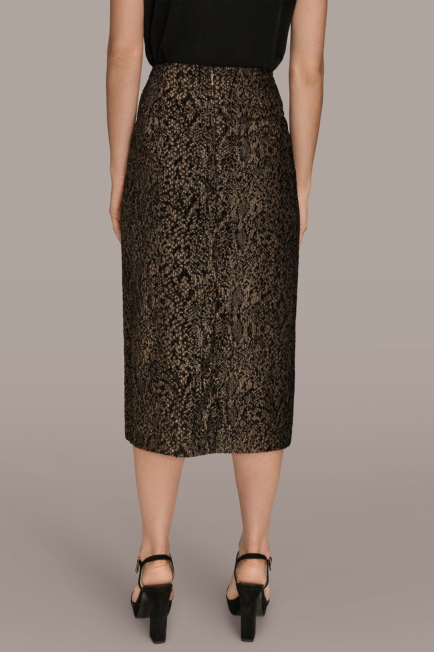 WRAP-EFFECT METALLIC MIDI PENCIL SKIRT | View 2 | Skirts WRAP-EFFECT METALLIC MIDI PENCIL SKIRT | View 2 | Skirts
