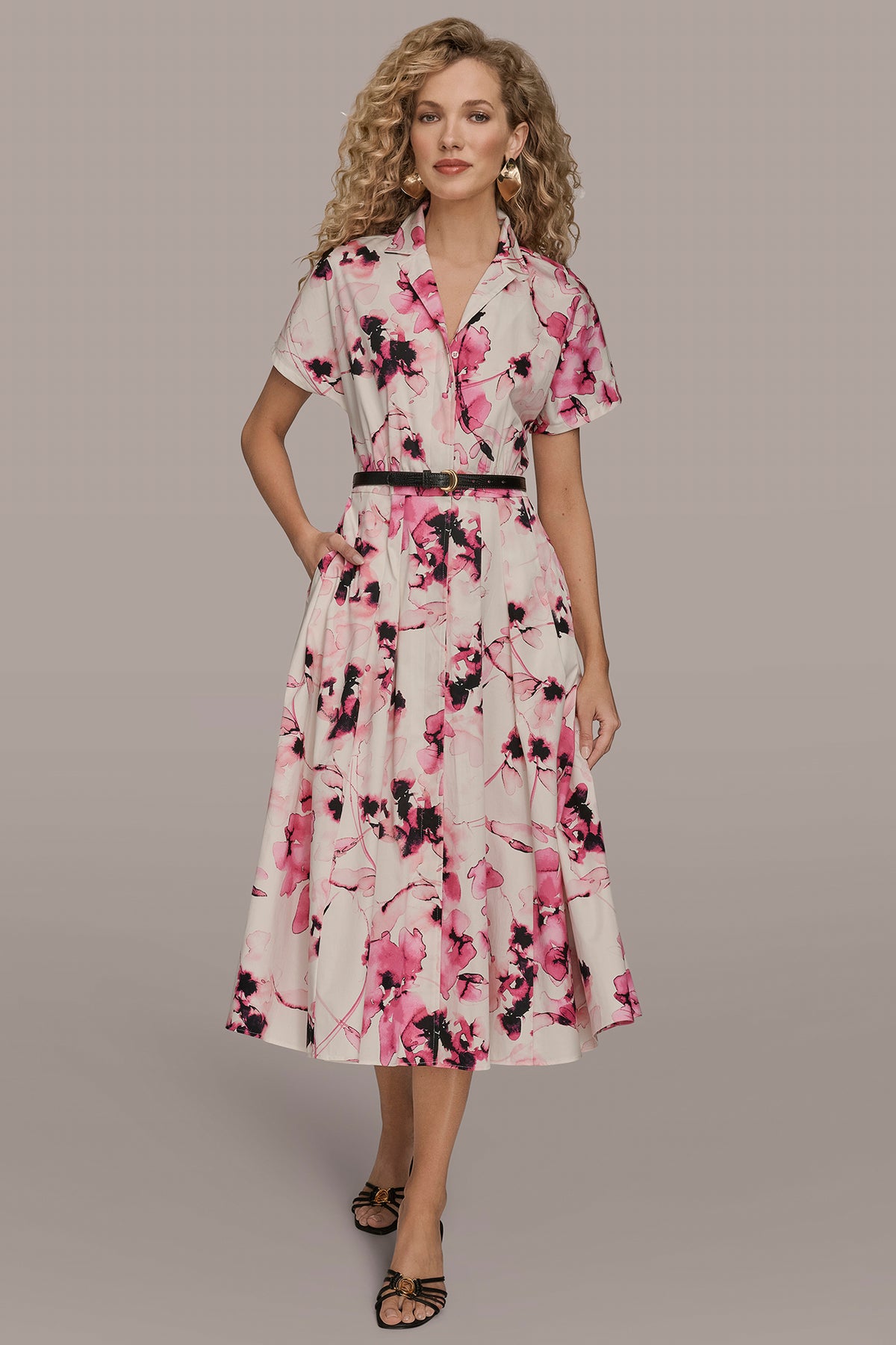 midi dress with shirt underneath Donna Karan Women's Cotton-Sateen Midi Shirt Dress in Bimini Multi