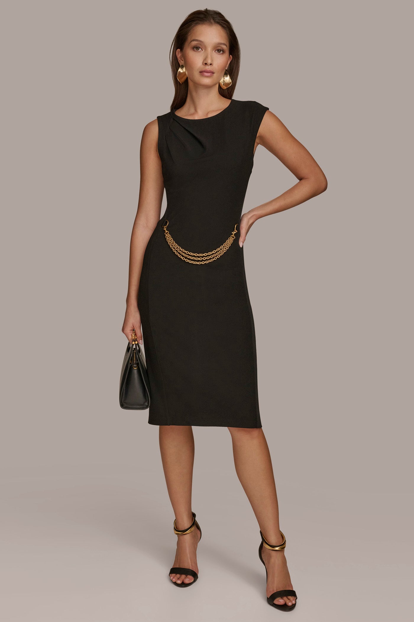 PLEATED SHOULDER DRESS WITH CHAIN BELT VIEW 4 | Sale Dresses and Jumpsuits PLEATED SHOULDER DRESS WITH CHAIN BELT VIEW 4 | Sale Dresses and Jumpsuits