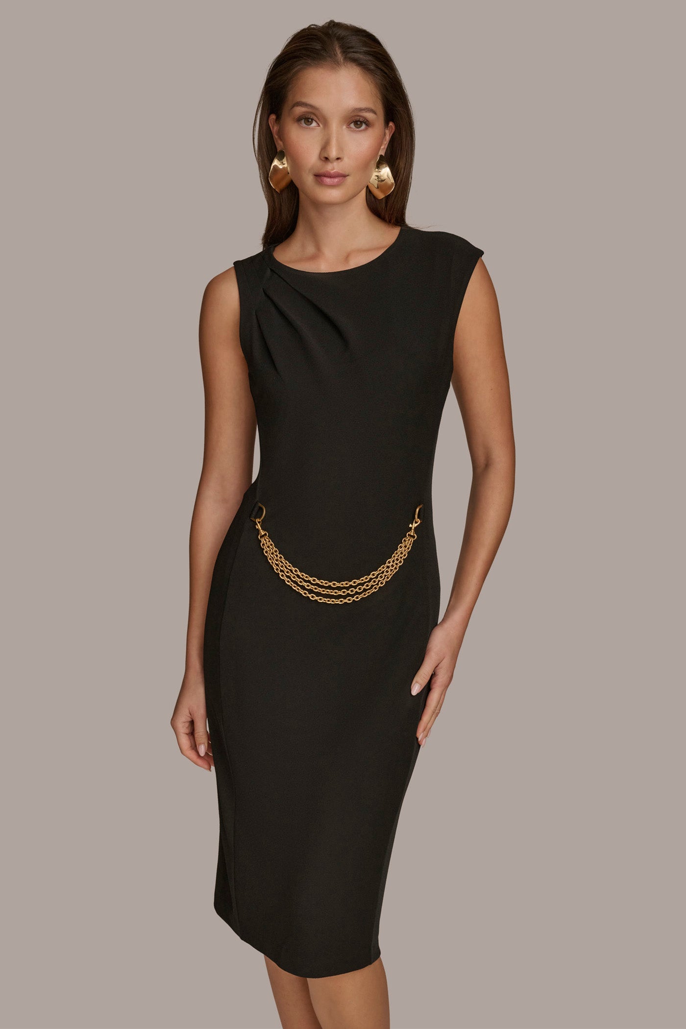 PLEATED SHOULDER DRESS WITH CHAIN BELT VIEW 5 | Sale Dresses and Jumpsuits PLEATED SHOULDER DRESS WITH CHAIN BELT VIEW 5 | Sale Dresses and Jumpsuits