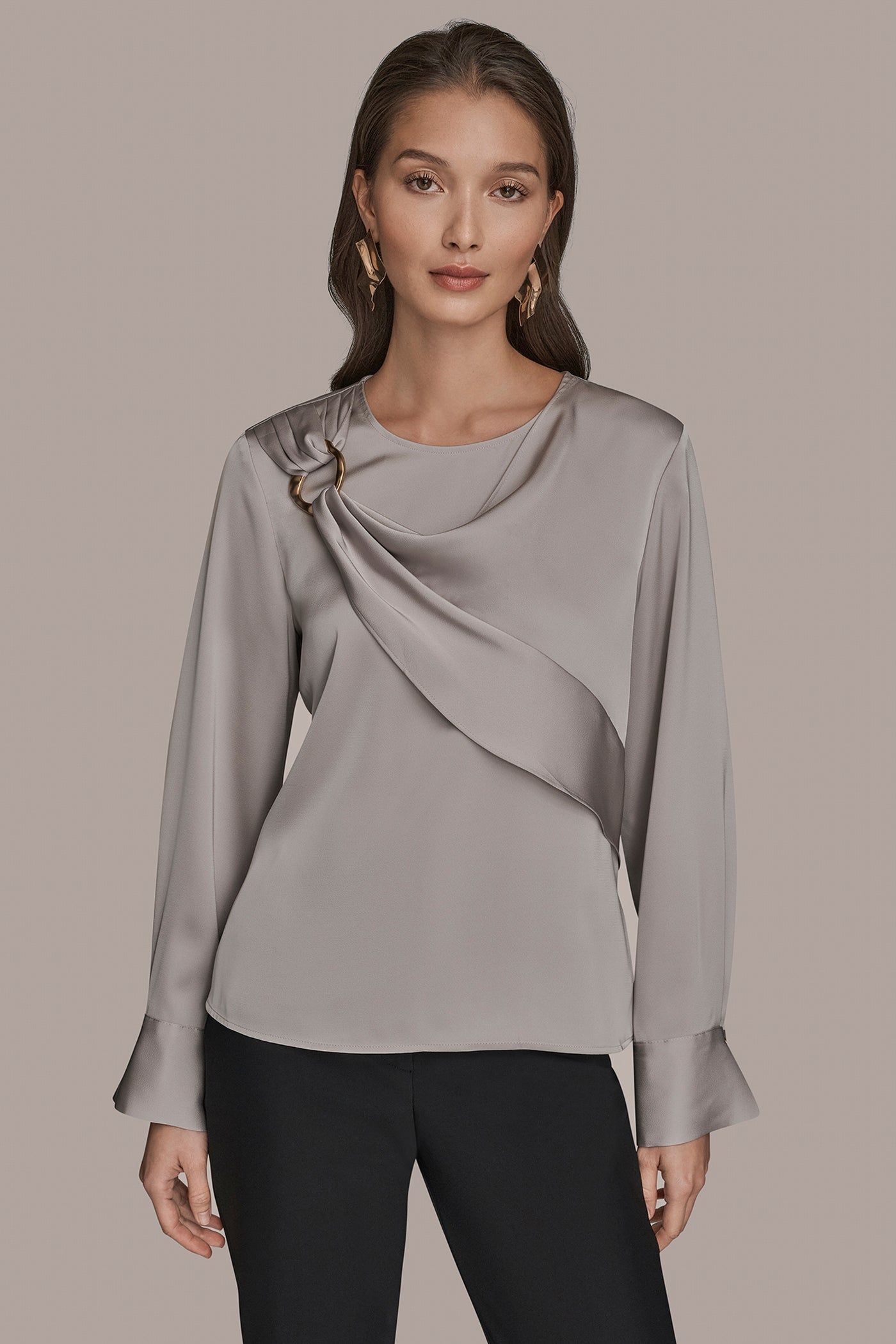 LONG-SLEEVE BLOUSE WITH SHOULDER HARDWARE DETAIL | View 1 | Holiday Collection LONG-SLEEVE BLOUSE WITH SHOULDER HARDWARE DETAIL | View 1 | Holiday Collection