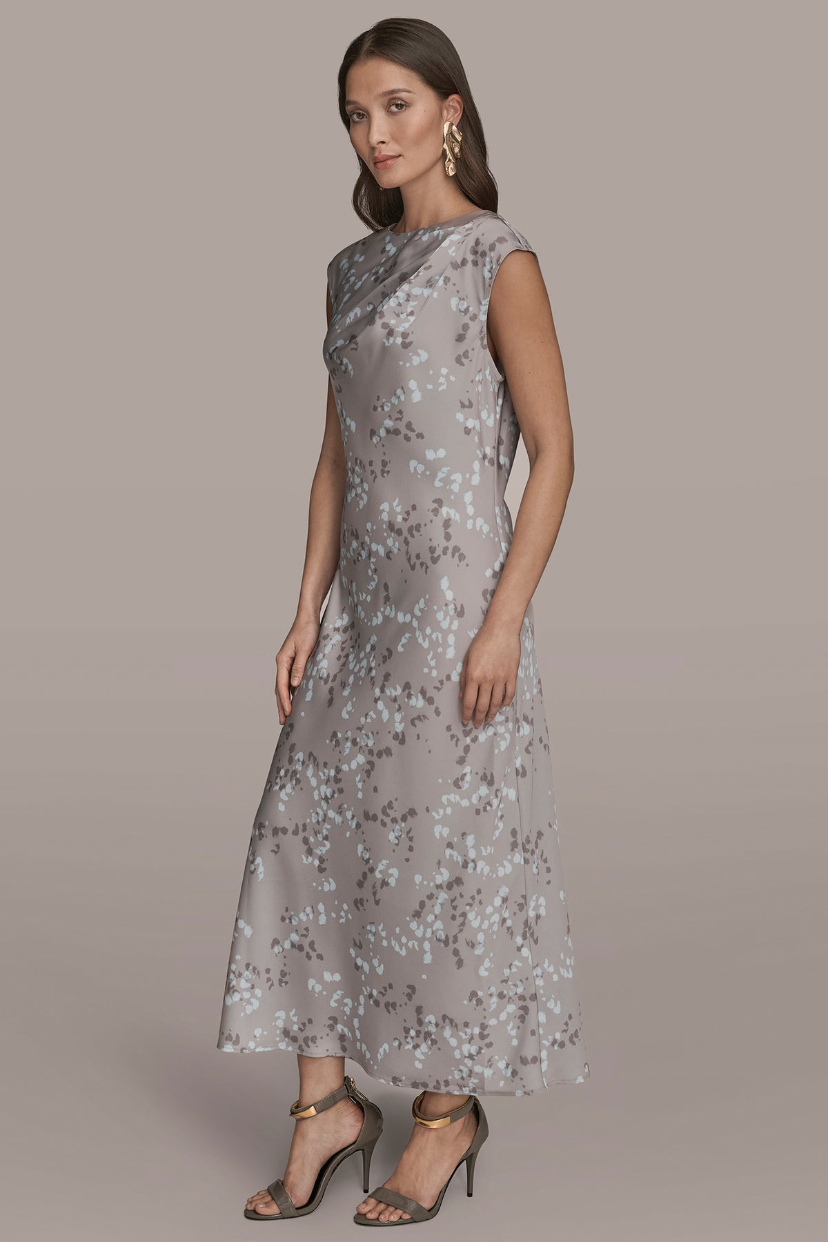 cap sleeve v neck midi dress Cap Sleeve V Neck Printed Midi Dress | Sheath Dress