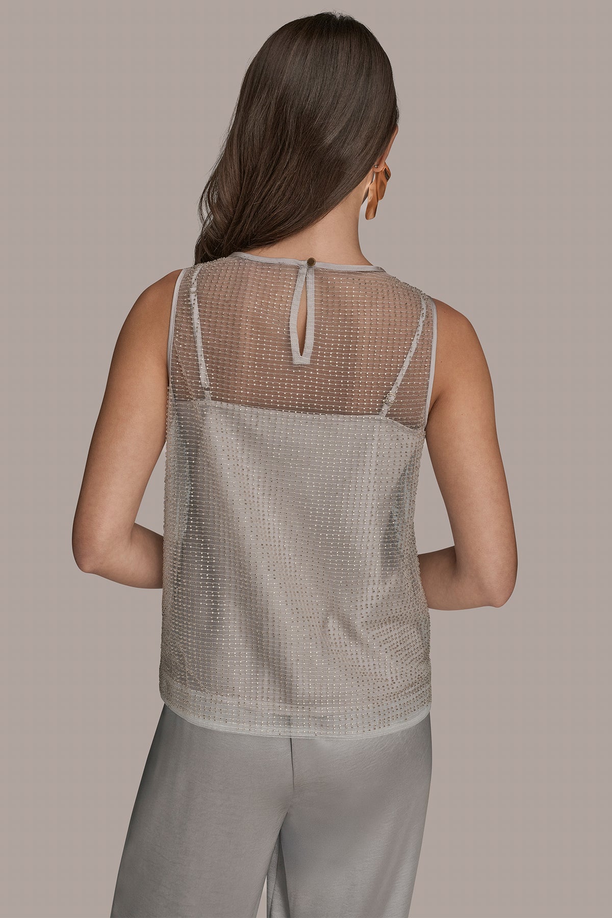 Layered Beaded Sleeveless Blouse | Tank | Donna Karan