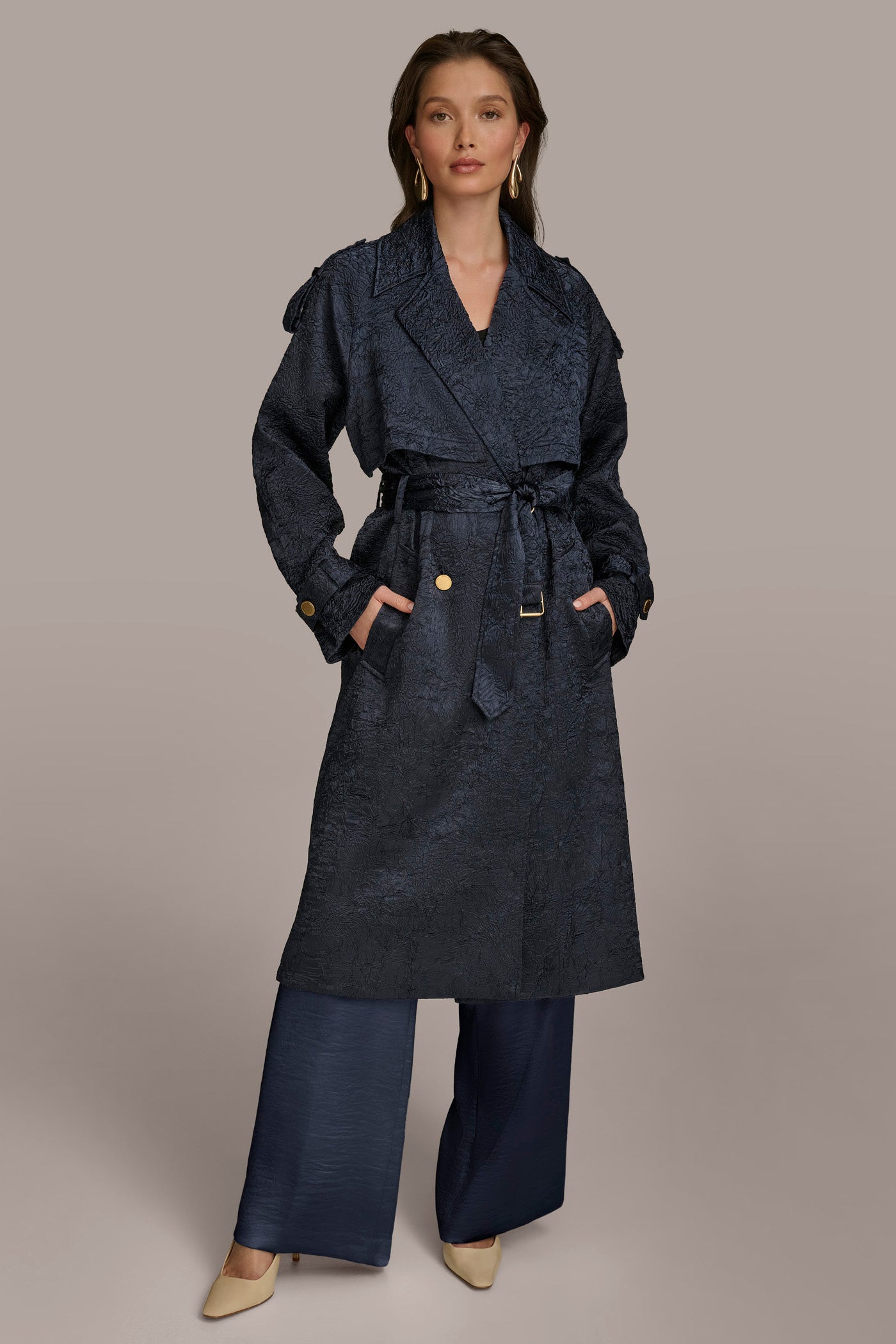 CRUSHED SATIN TRENCH COAT VIEW 1 CRUSHED SATIN TRENCH COAT VIEW 1