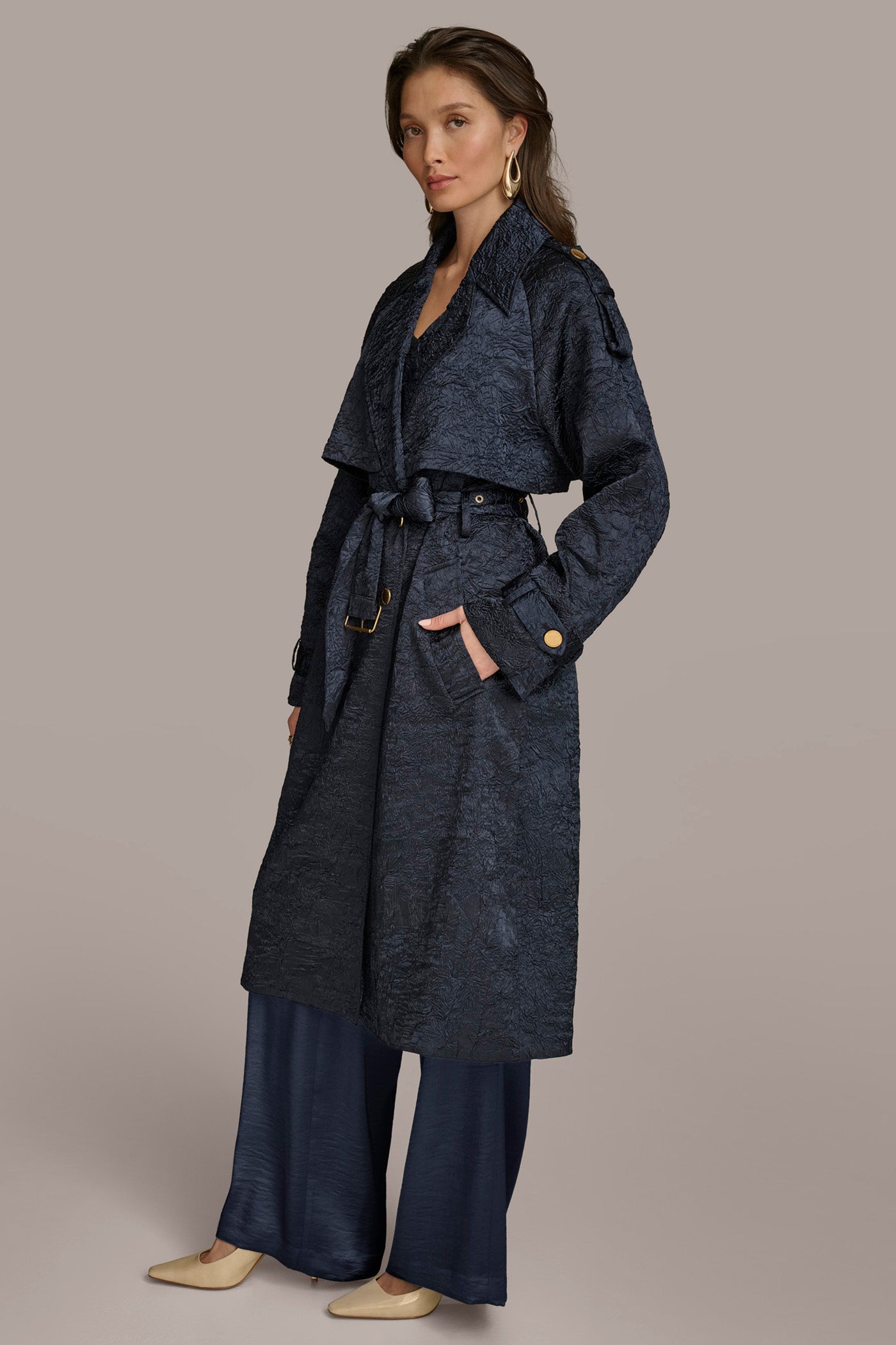 CRUSHED SATIN TRENCH COAT VIEW 3 CRUSHED SATIN TRENCH COAT VIEW 3