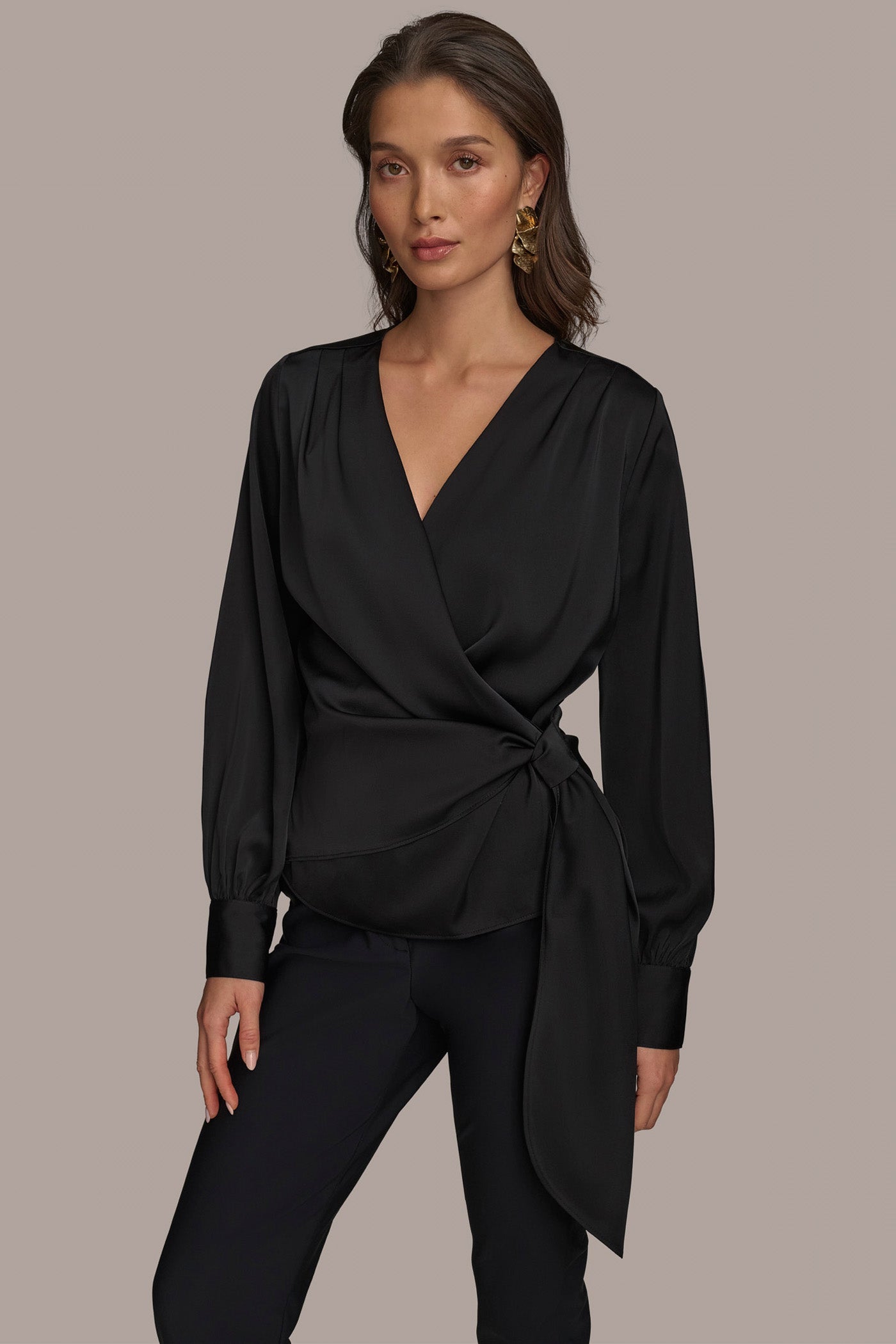 FAUX WRAP TOP WITH SIDE TIE | View 1 | Suits and Separates FAUX WRAP TOP WITH SIDE TIE | View 1 | Suits and Separates