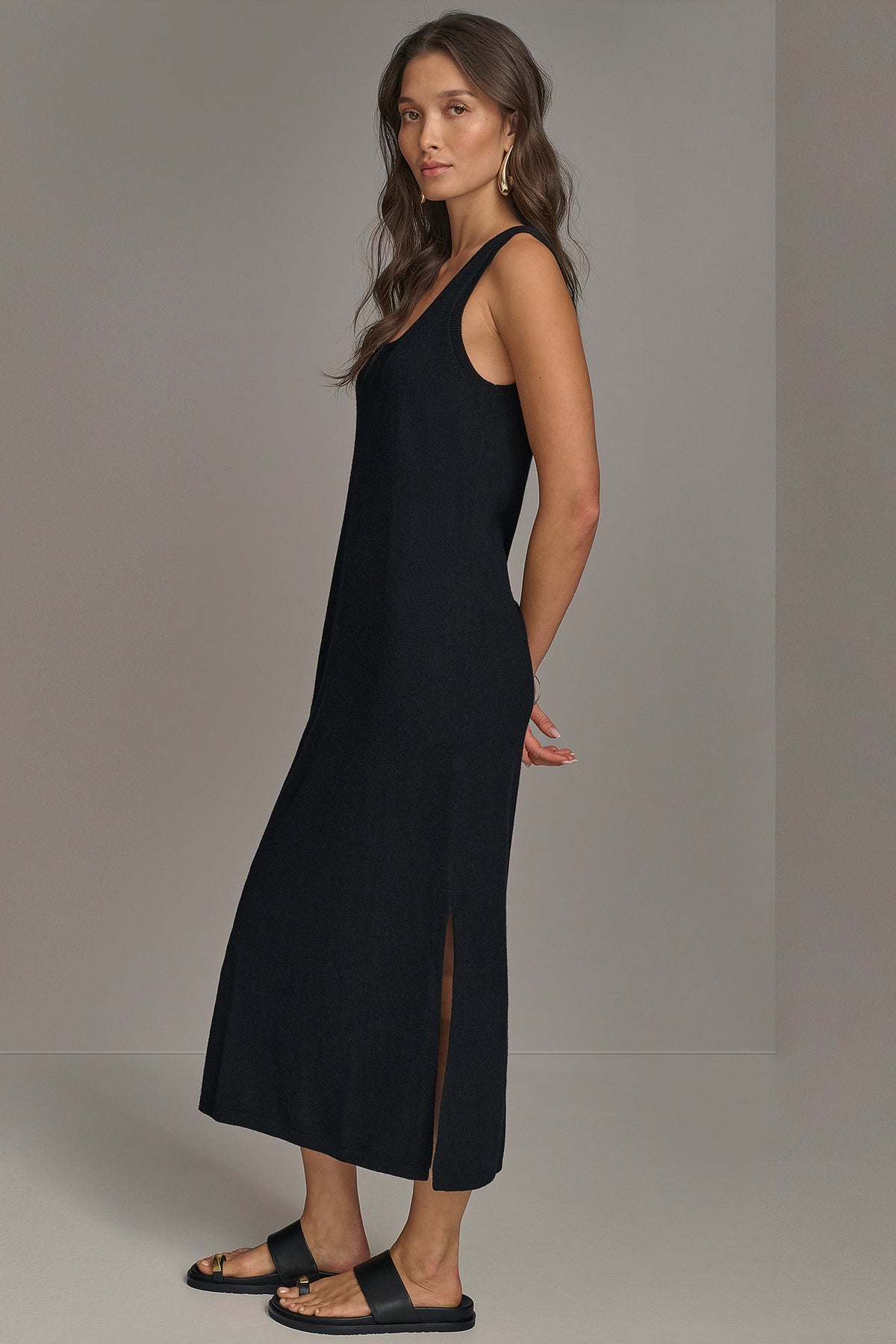 Donna Karan Women's Cashmere Sleeveless Midi Tank Dress in Black Donna Karan Women's Cashmere Sleeveless Midi Tank Dress in Black