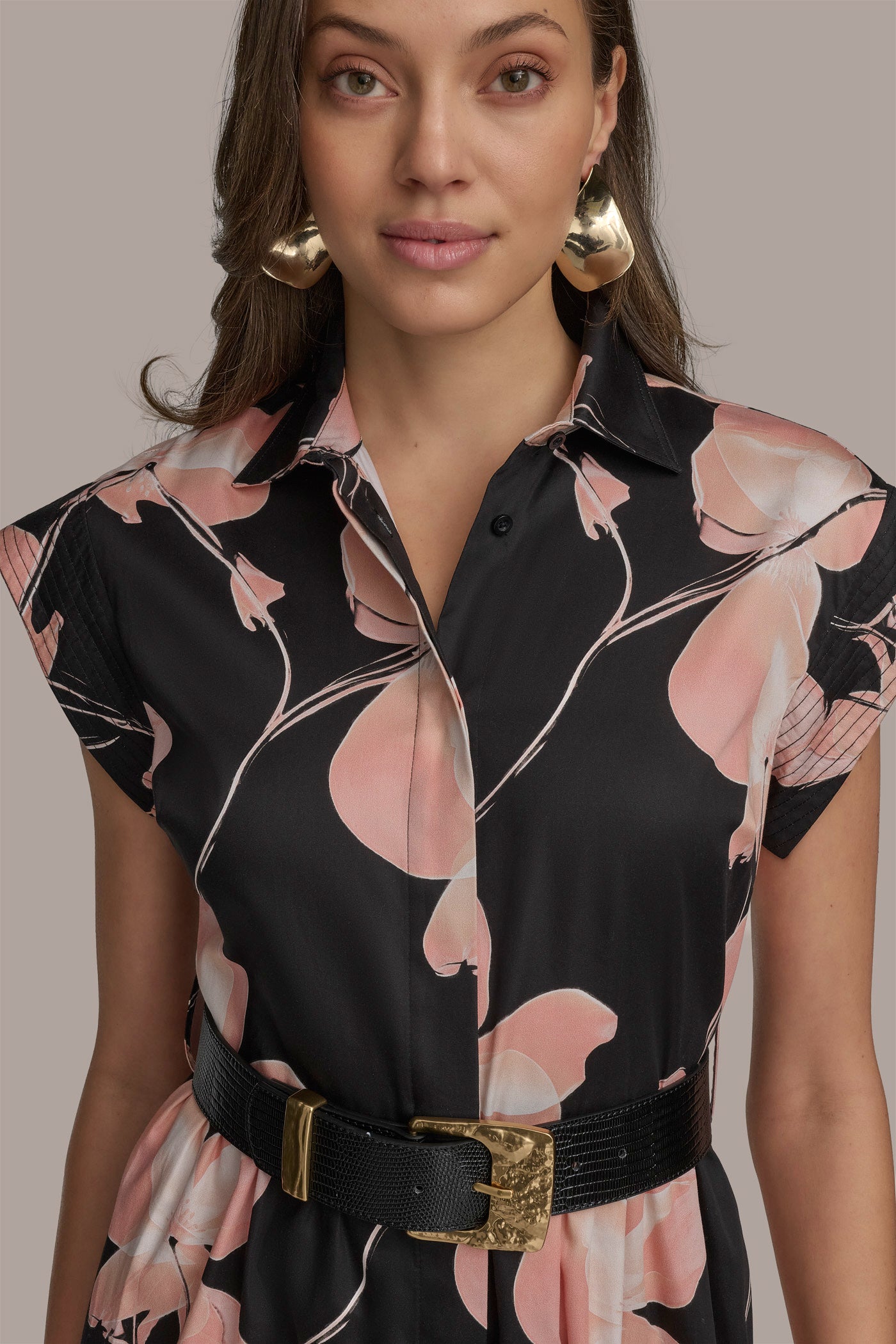 PRINT CAP SLEEVE BELTED DRESS VIEW 5 | Black Dresses PRINT CAP SLEEVE BELTED DRESS VIEW 5 | Black Dresses