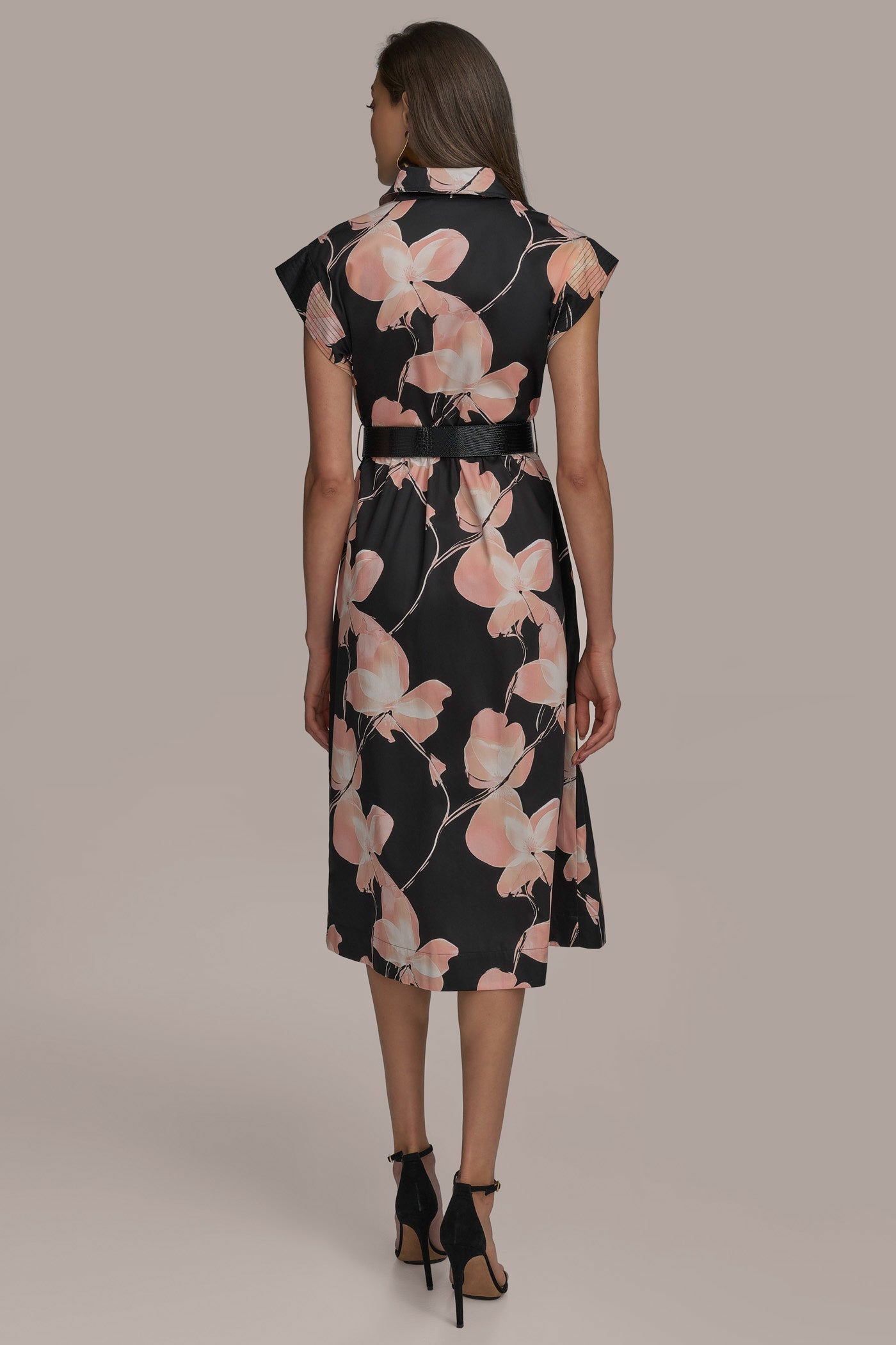 PRINT CAP SLEEVE BELTED DRESS | View 2 | Black Dresses PRINT CAP SLEEVE BELTED DRESS | View 2 | Black Dresses