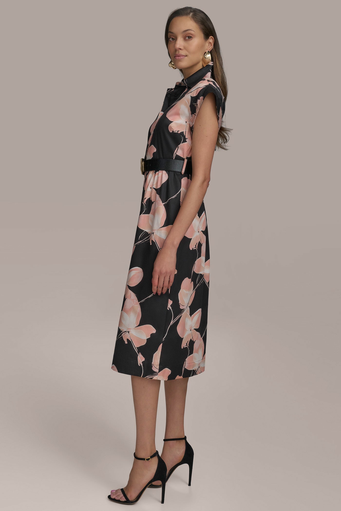 PRINT CAP SLEEVE BELTED DRESS VIEW 3 | Black Dresses PRINT CAP SLEEVE BELTED DRESS VIEW 3 | Black Dresses