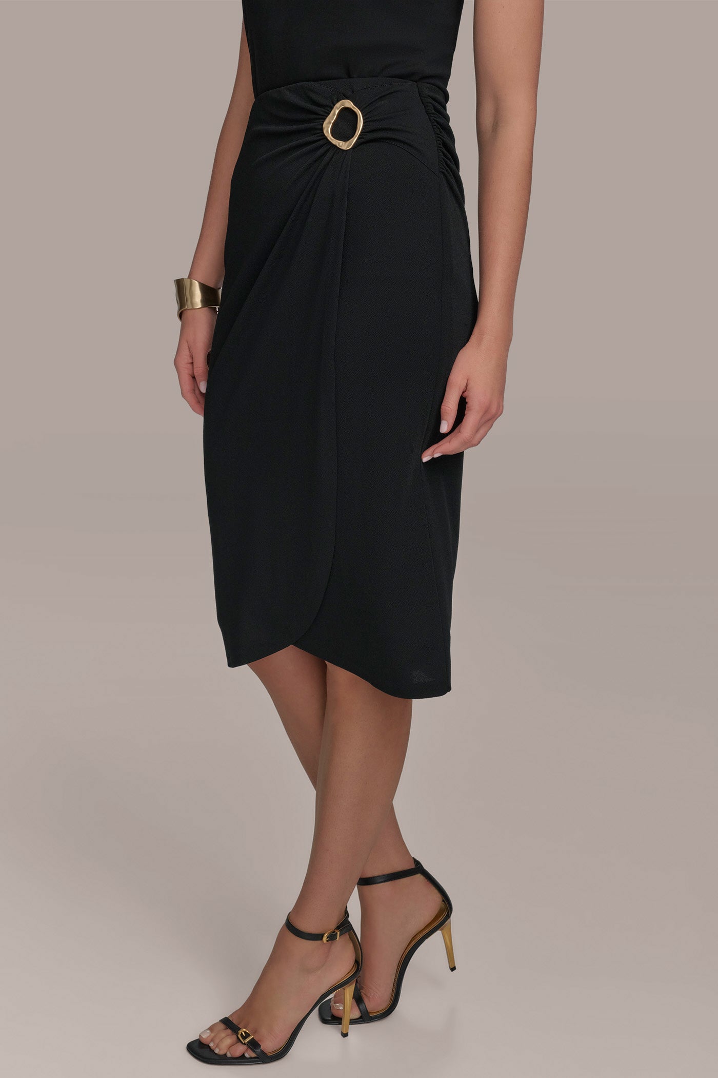 FAUX WRAP SKIRT WITH CIRCLE HARDWARE VIEW 3 | Suits and Separates FAUX WRAP SKIRT WITH CIRCLE HARDWARE VIEW 3 | Suits and Separates