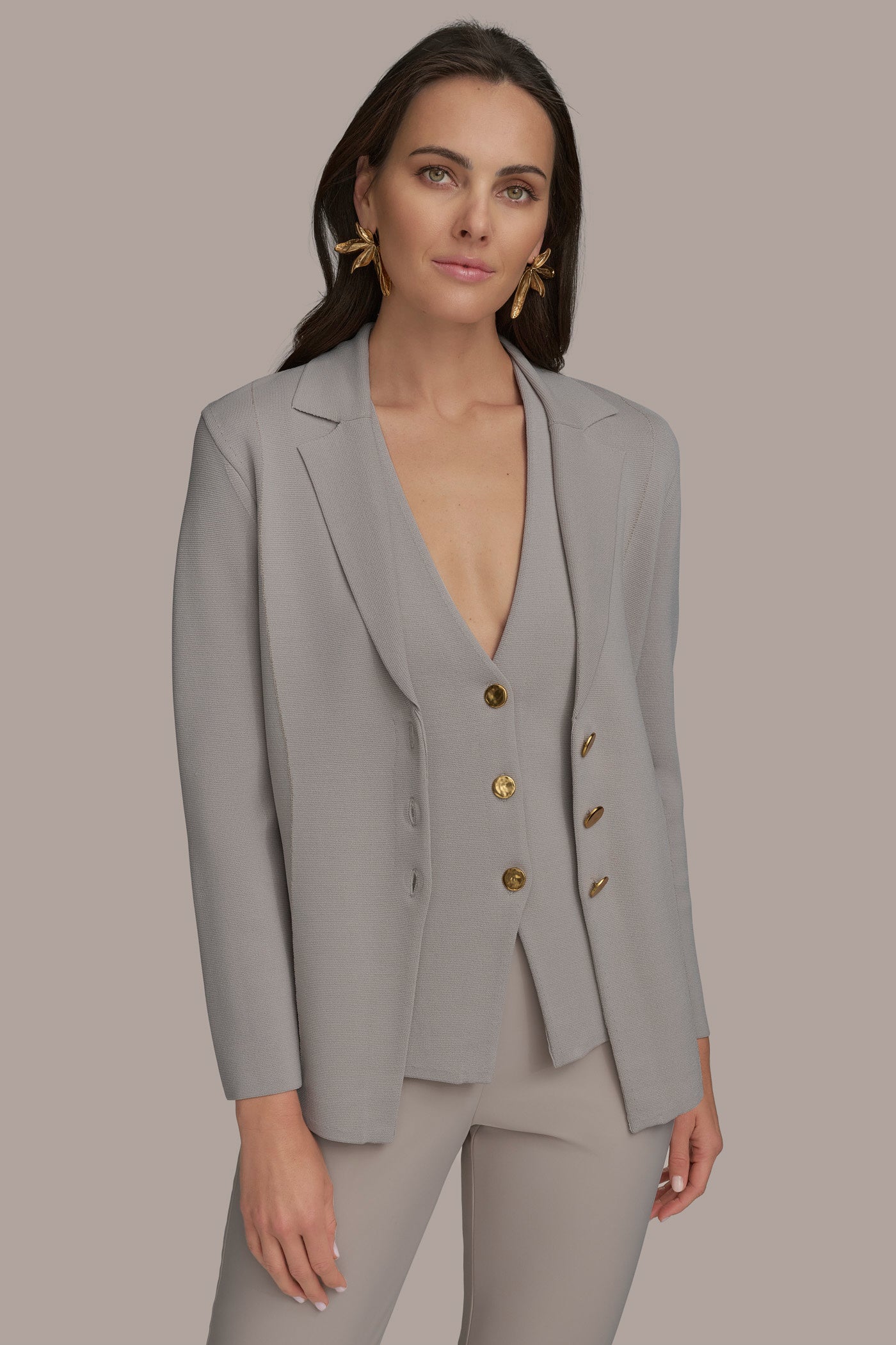 LONG SLEEVE BUTTON UP SWEATER JACKET | View 1 | Blazers & Vests LONG SLEEVE BUTTON UP SWEATER JACKET | View 1 | Blazers & Vests