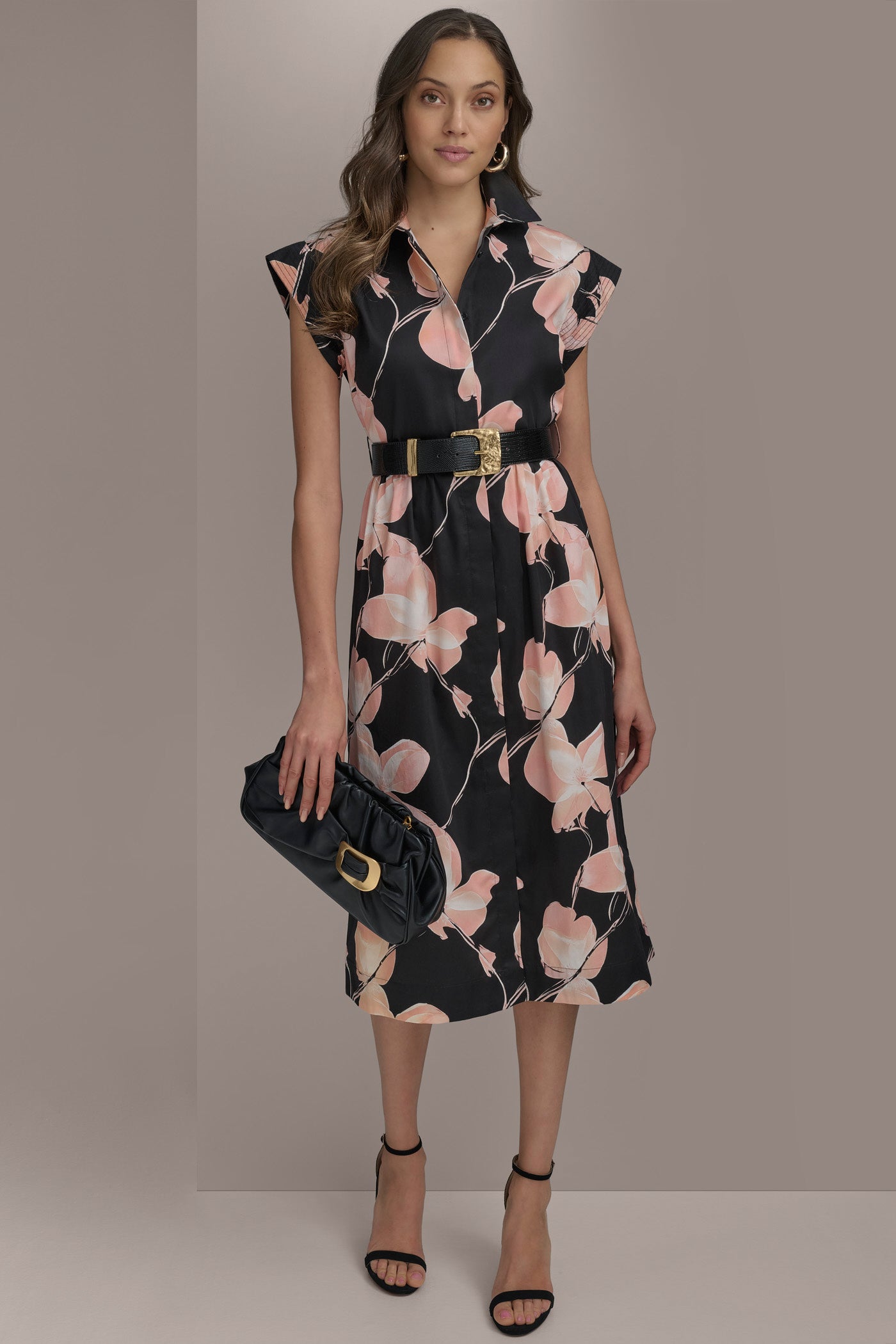 PRINT CAP SLEEVE BELTED DRESS VIEW 8 | Black Dresses PRINT CAP SLEEVE BELTED DRESS VIEW 8 | Black Dresses