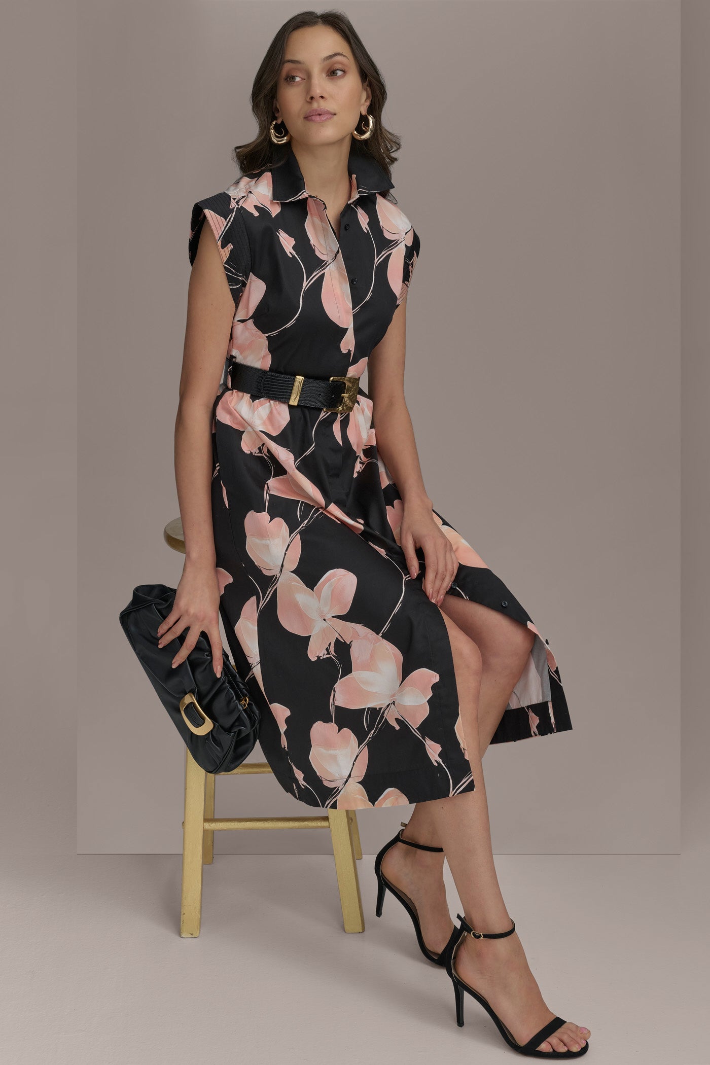 PRINT CAP SLEEVE BELTED DRESS VIEW 7 | Black Dresses PRINT CAP SLEEVE BELTED DRESS VIEW 7 | Black Dresses