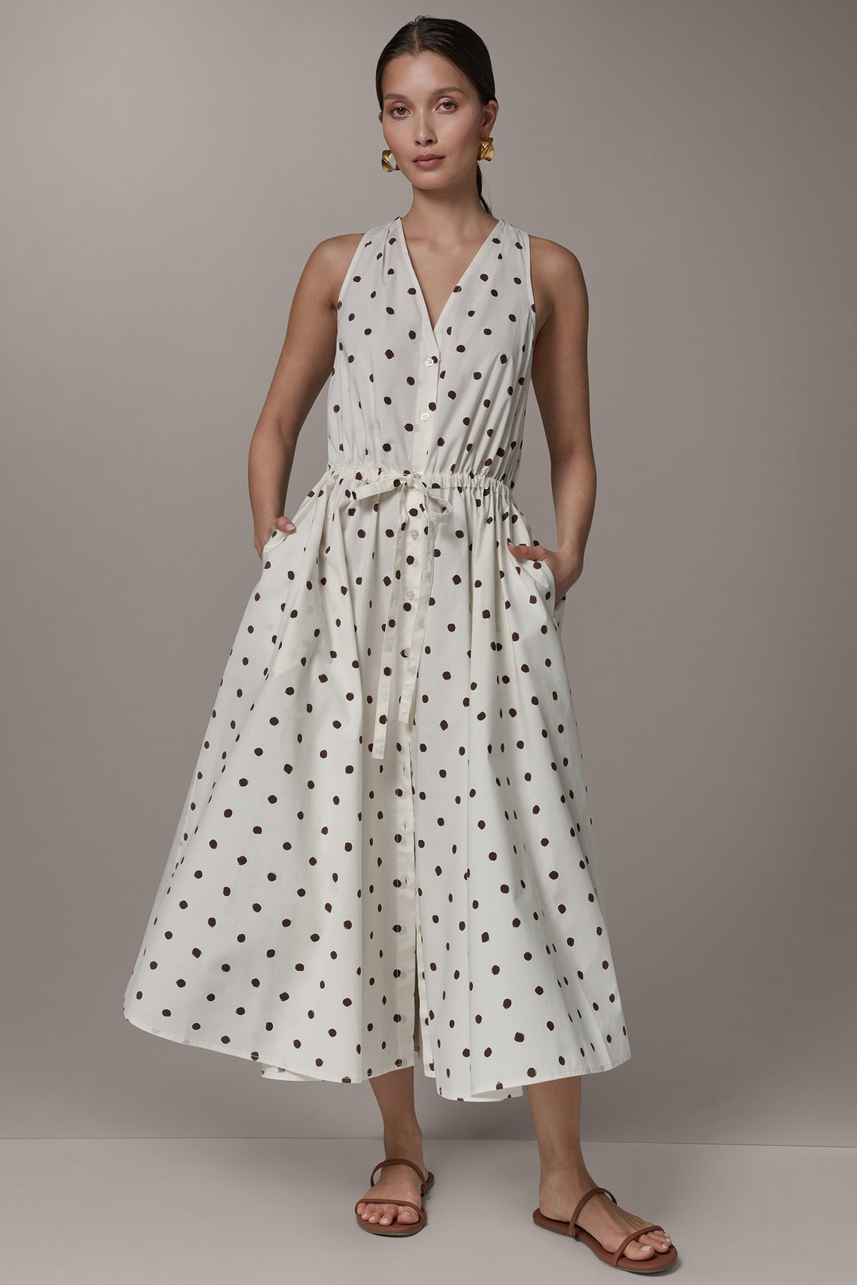 Donna Karan Weekend Women's Button-Front Midi Dress - Cream Distressed Dot