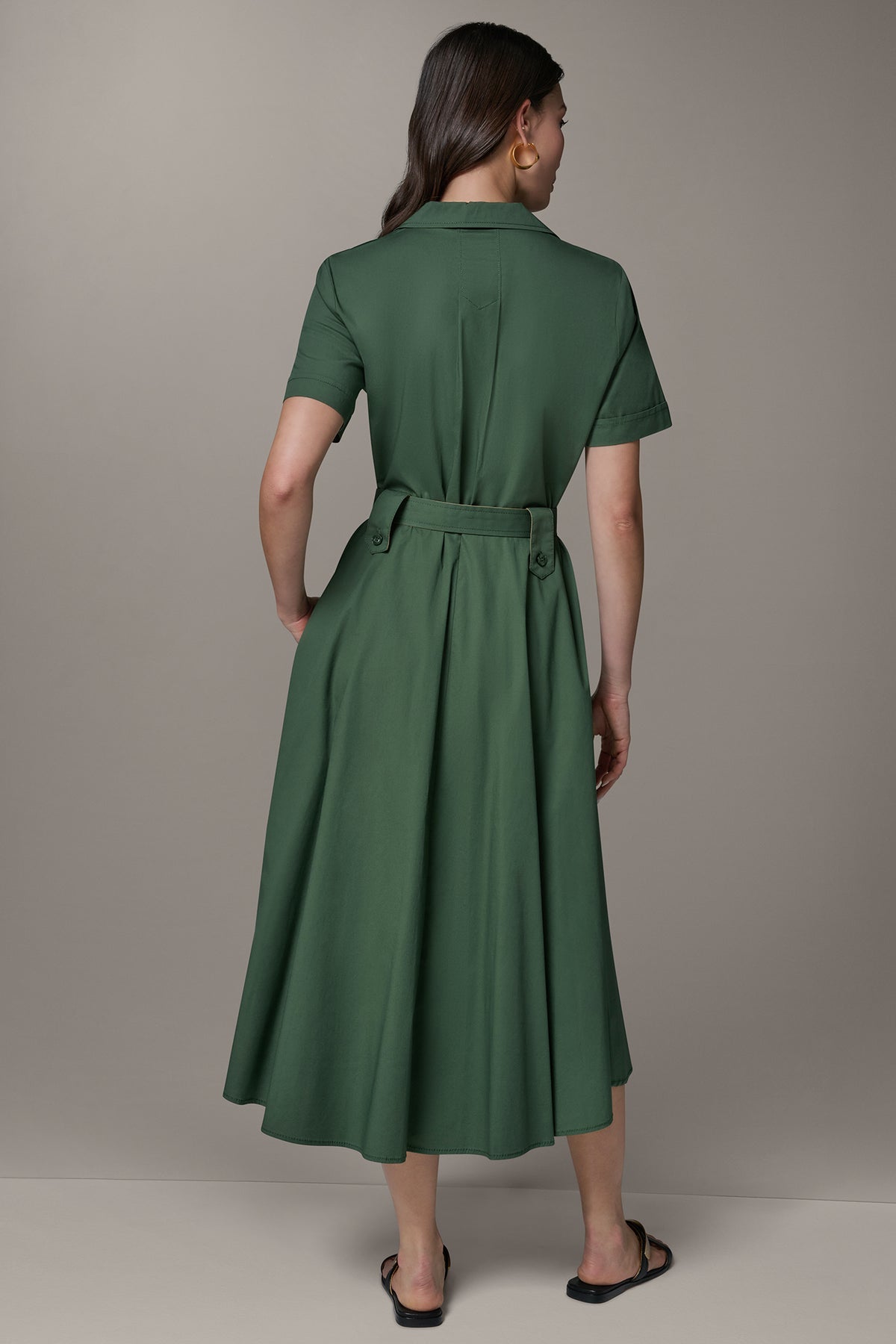 Donna Karan Women's Short Sleeve Midi Shirt Dress in Verde/Fawn Donna Karan Women's Short Sleeve Midi Shirt Dress in Verde/Fawn