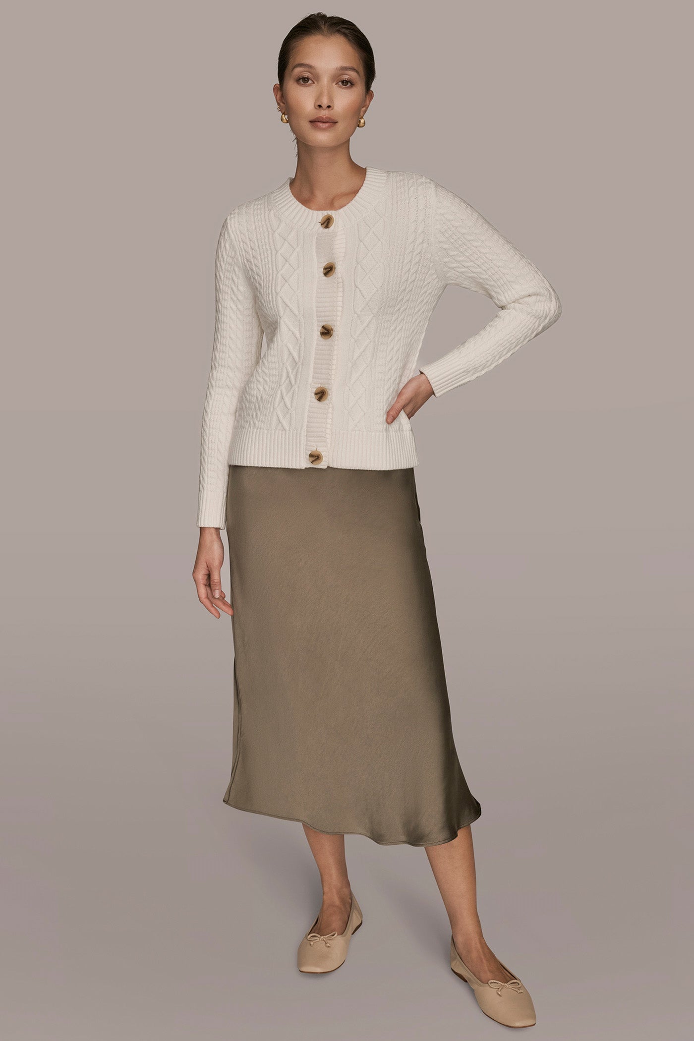 LONG SLEEVE CREW CABLE CARDIGAN VIEW 6 LONG SLEEVE CREW CABLE CARDIGAN VIEW 6