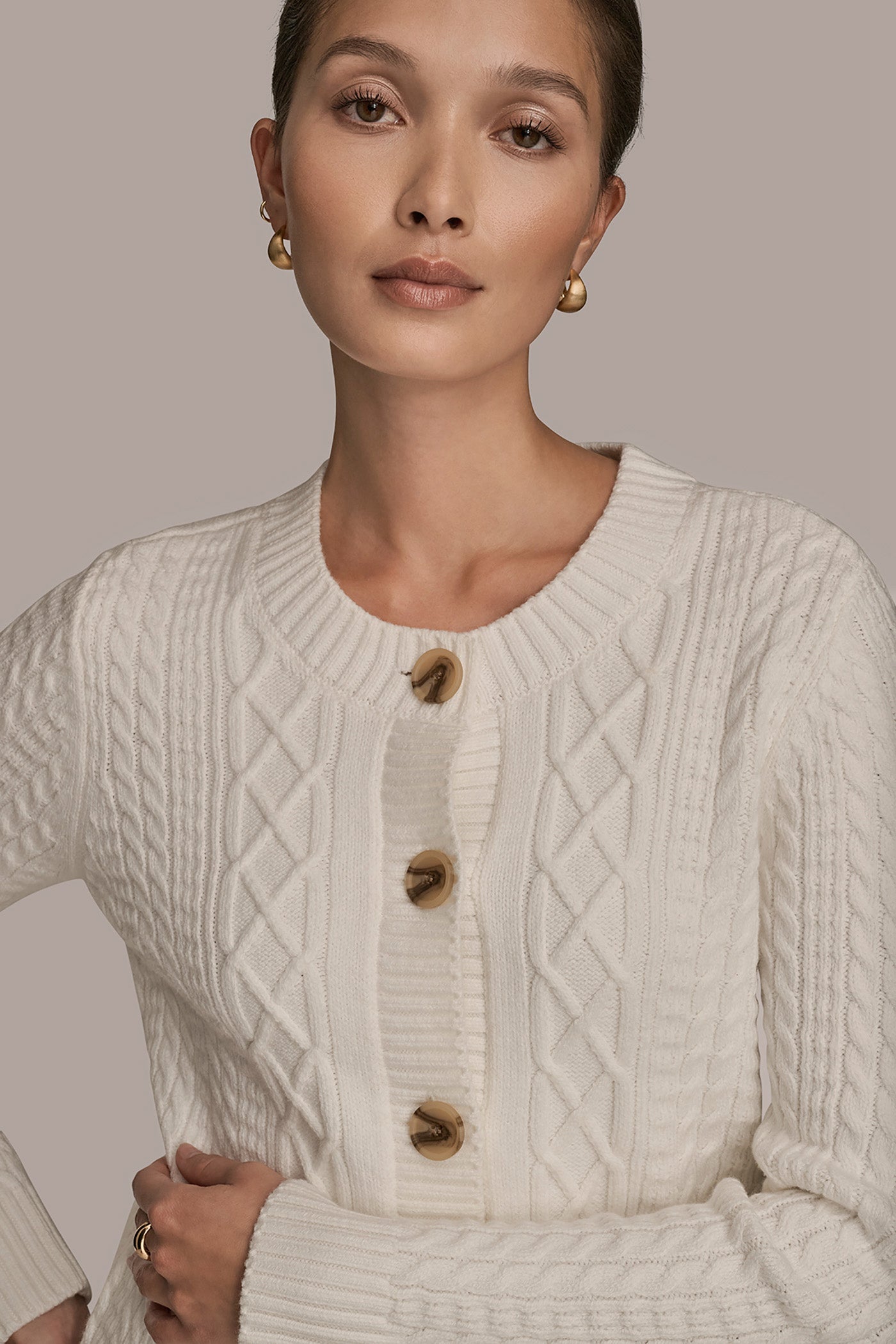 LONG SLEEVE CREW CABLE CARDIGAN VIEW 4 LONG SLEEVE CREW CABLE CARDIGAN VIEW 4